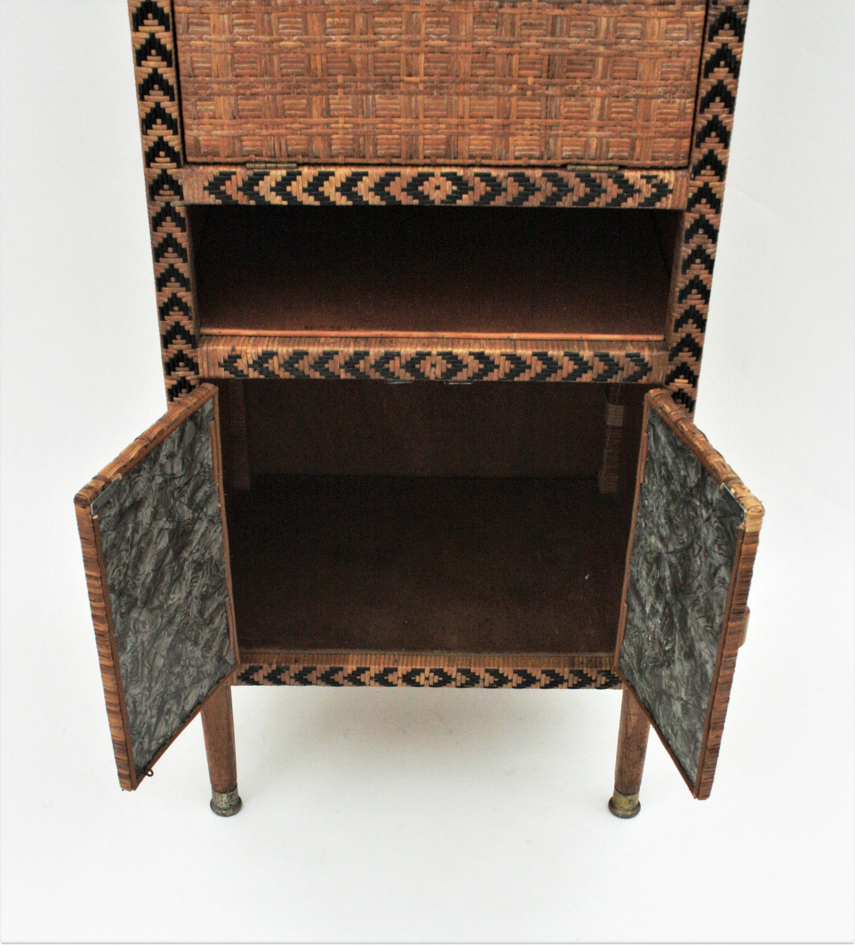 Hand-Crafted Rattan Tall Cabinet or Dry Bar
