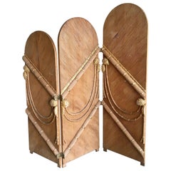 Vintage Rattan Three-Panel Folding Screen After Tony Duquette