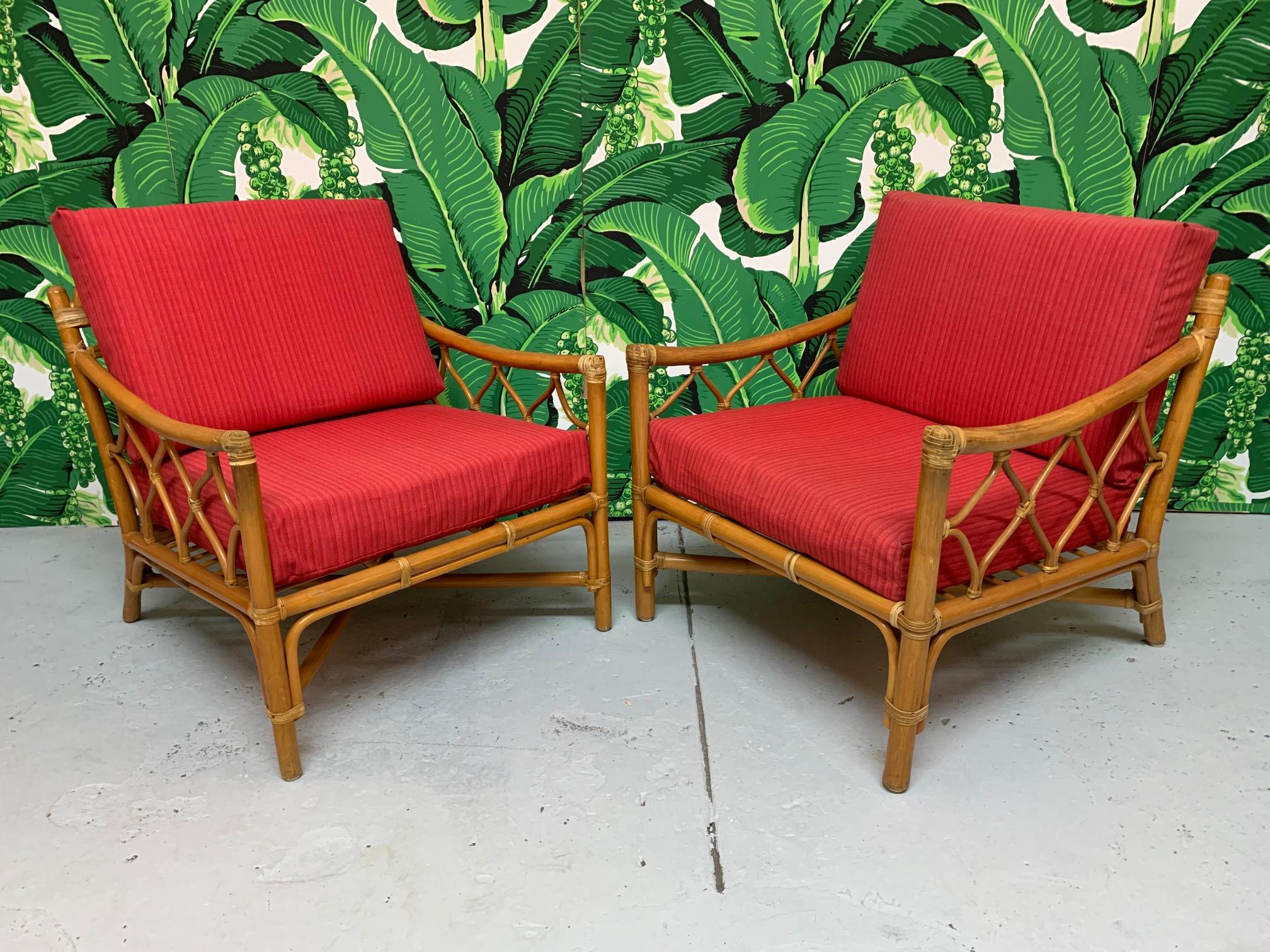 Rattan Tiki Style Chinoiserie Lounge Chairs In Good Condition In Jacksonville, FL