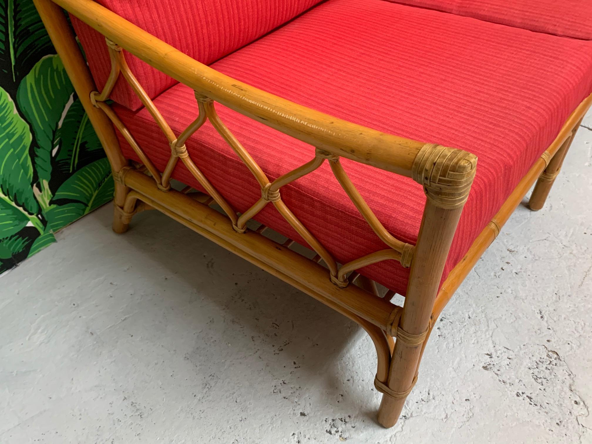 Rattan Tiki Style Chinoiserie Sofa In Good Condition In Jacksonville, FL