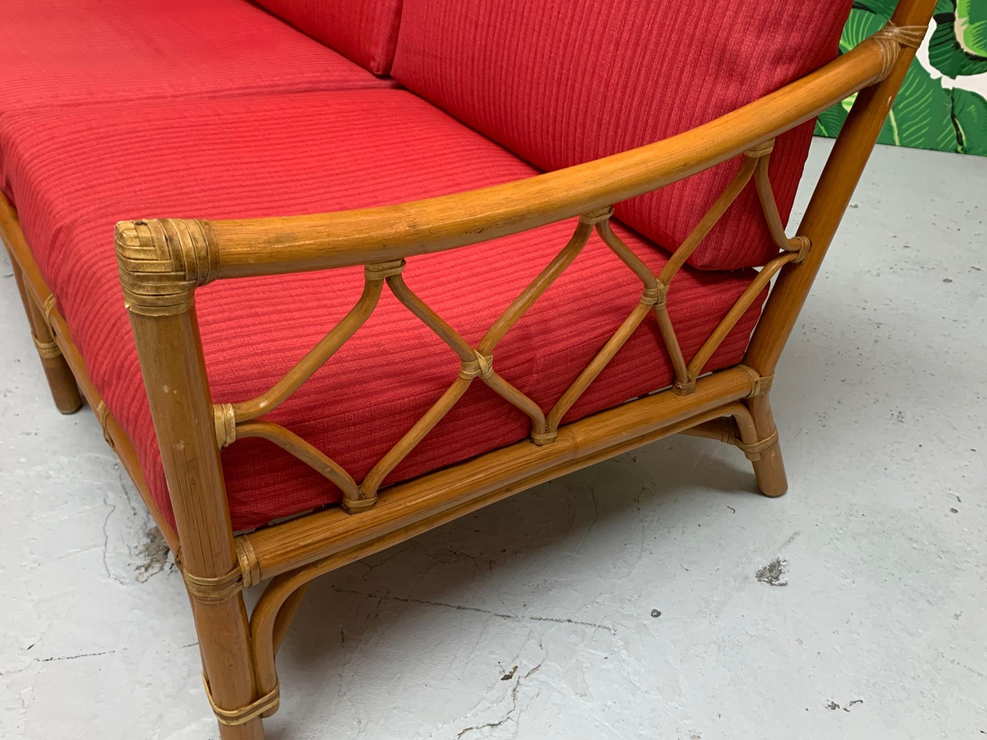 Mid-20th Century Rattan Tiki Style Chinoiserie Sofa