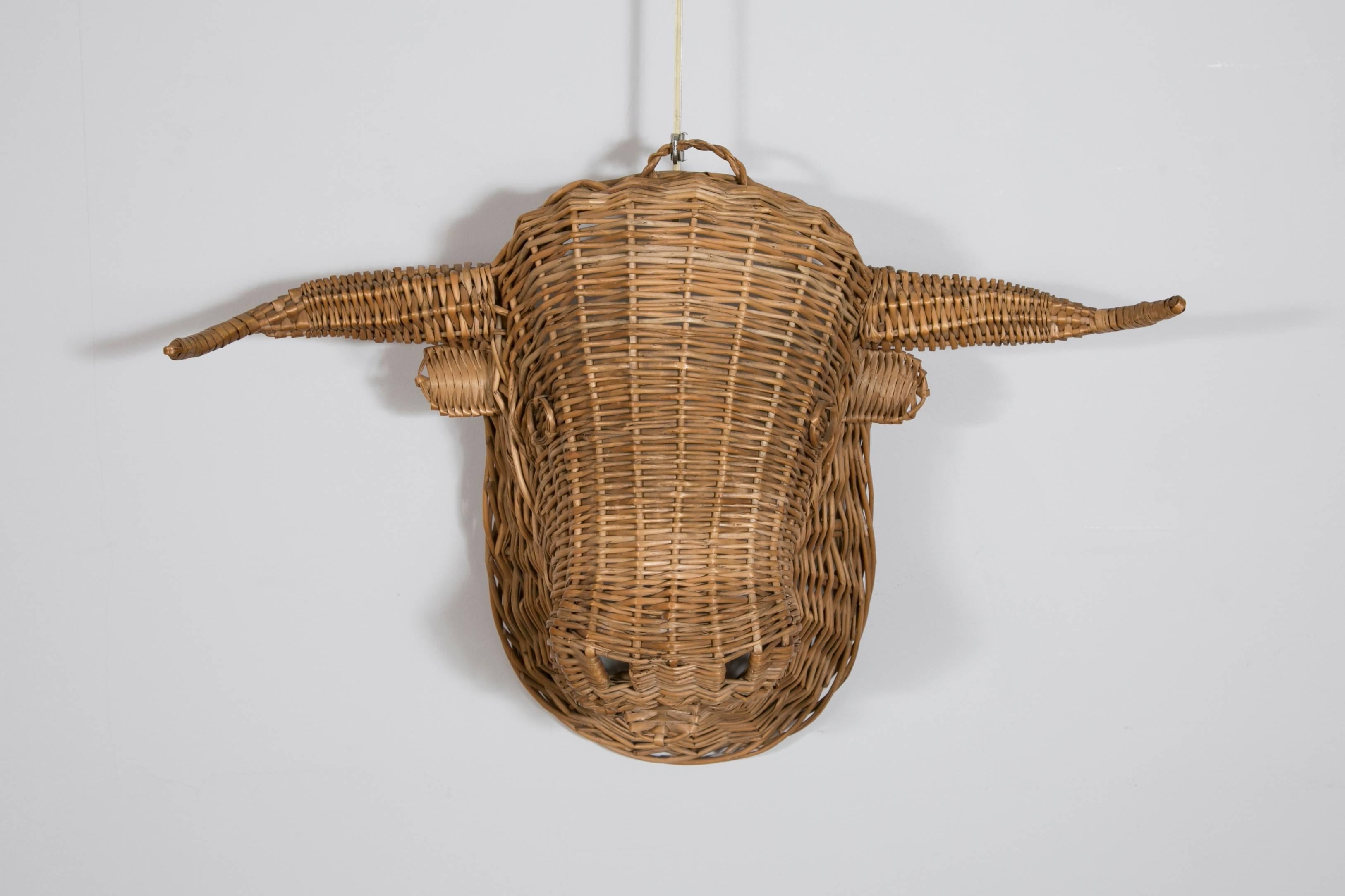 A large toro head,
Rattan,
Camargue craftsmanship (South of France), 1970s.