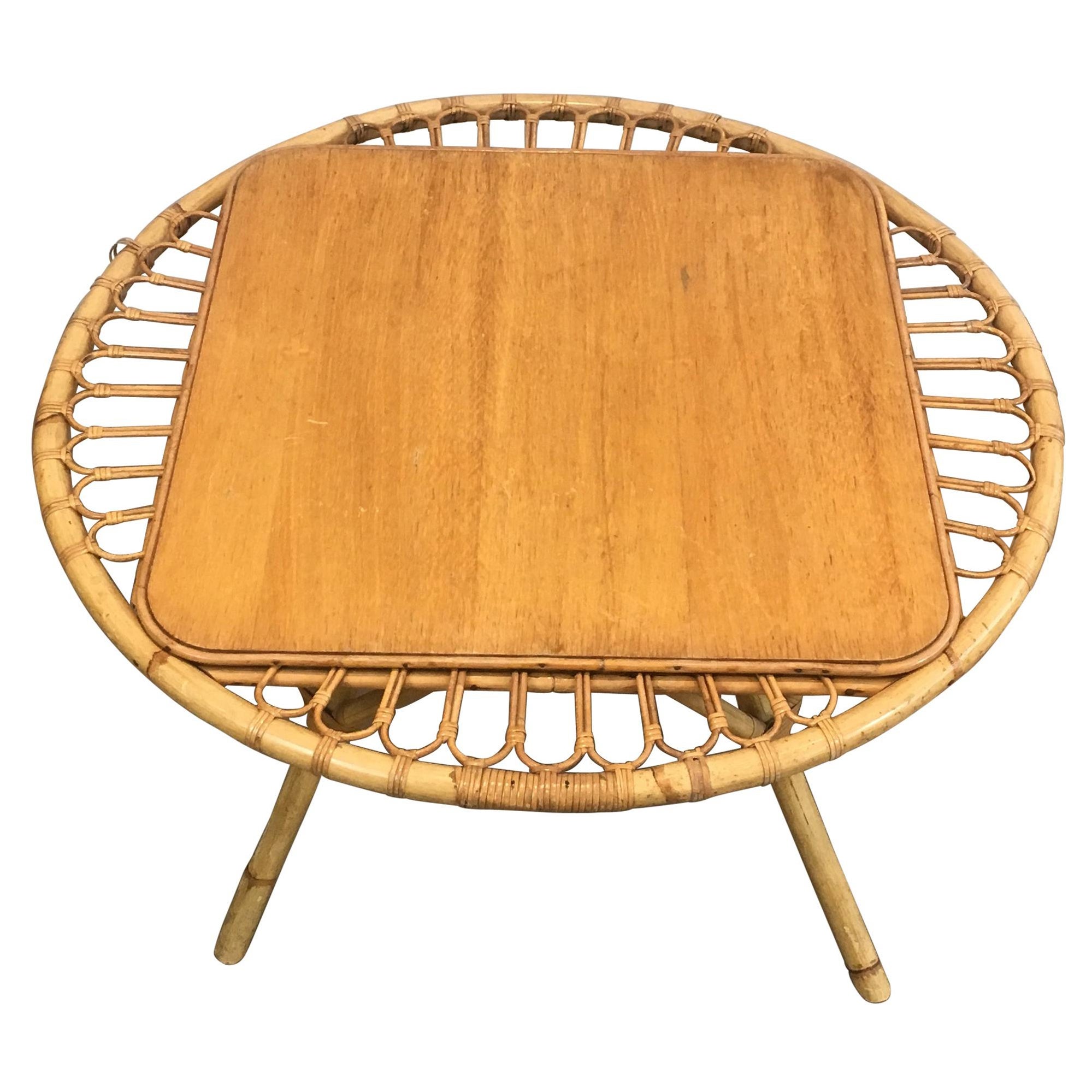 Rattan Trampoline Coffee Table. French Work. Circa 1950