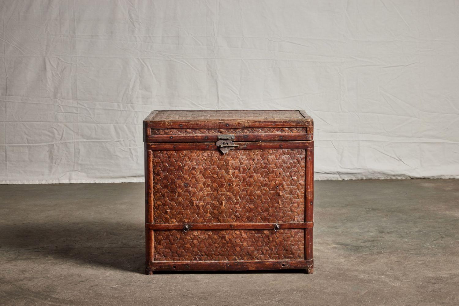 Late 19th century rattan travel box.