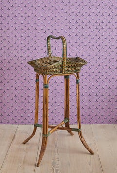 Rattan Tray Table with Elegant Green Woven Details, France, Late 19th Century