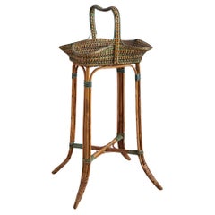 Rattan Tray Table with Elegant Green Woven Details, France, Late 19th Century