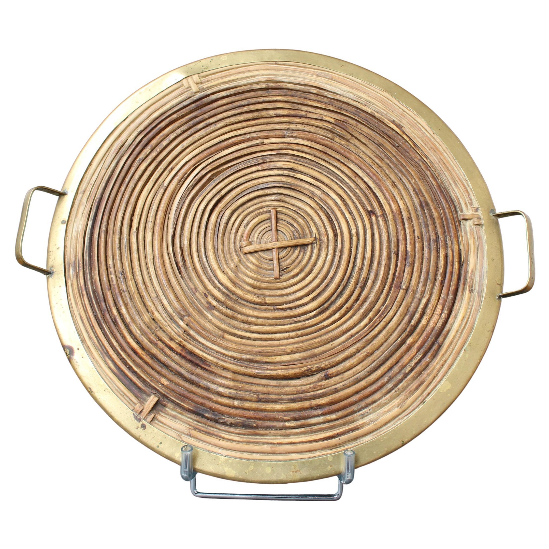 Rattan Tray with Brass Trim (circa 1970s)