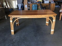Rattan "Triple Arch" Dining Room Table with Mahogany Top