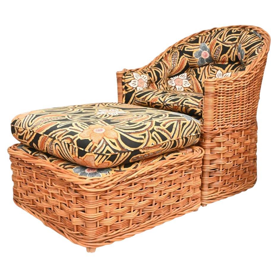 Rattan Tub Chair and Ottoman With Upholstered Cushions, Wicker Works