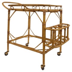 Rattan Two-Tier Bar Cart, France, 1950's