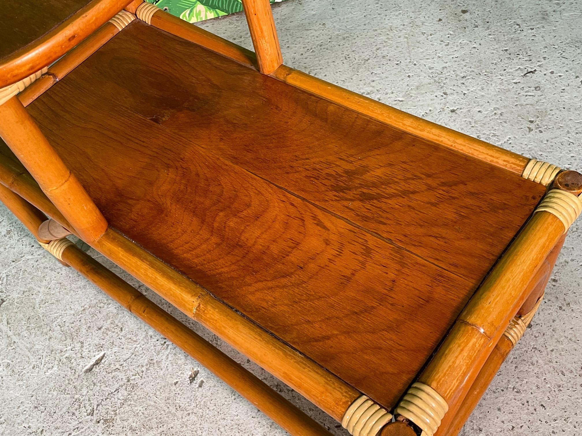 Rattan Two-Tier Side Table With Mahogany Tabletop 2