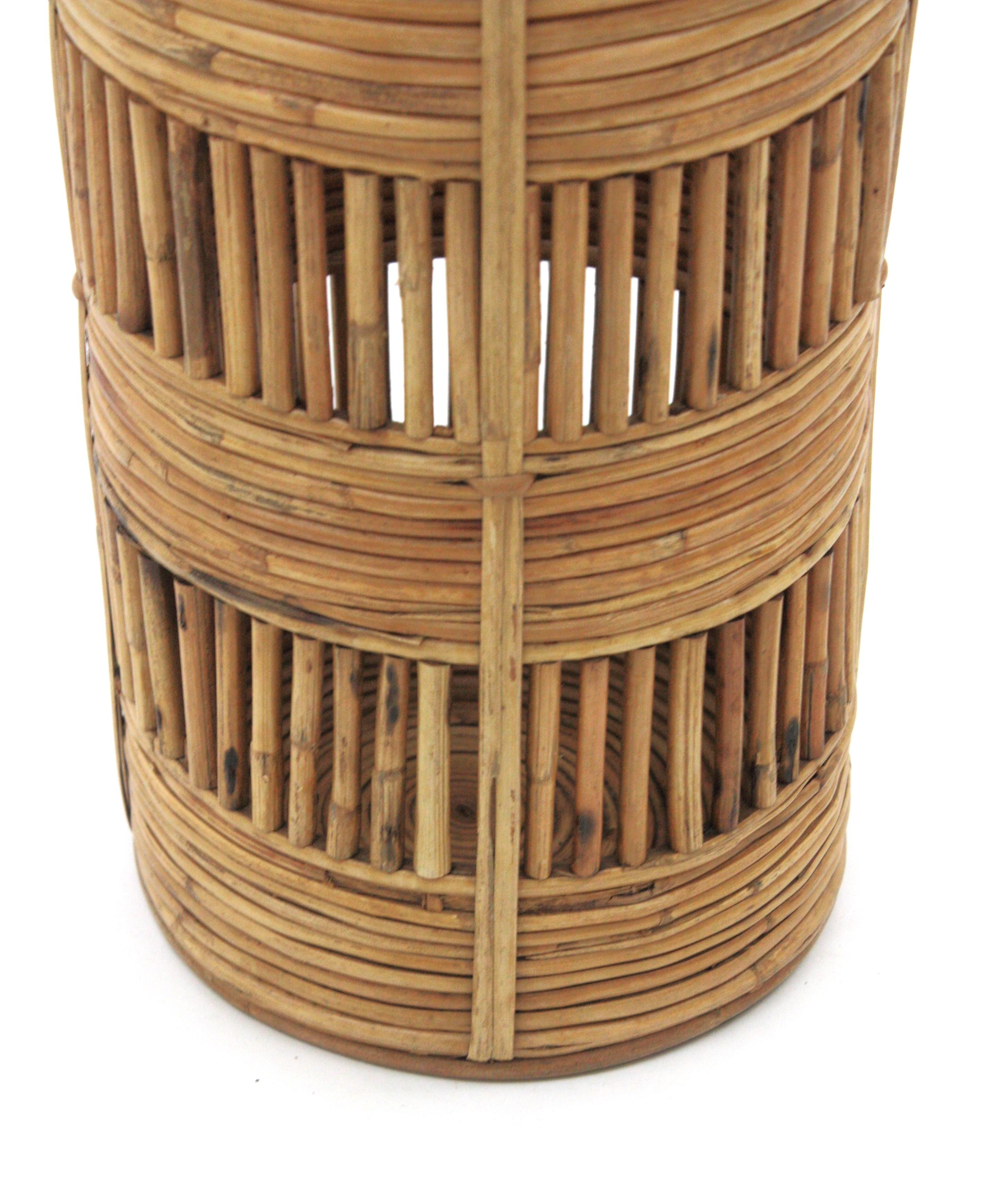 Rattan Umbrella Stand with Brass Rim, Italy, 1970s For Sale 7