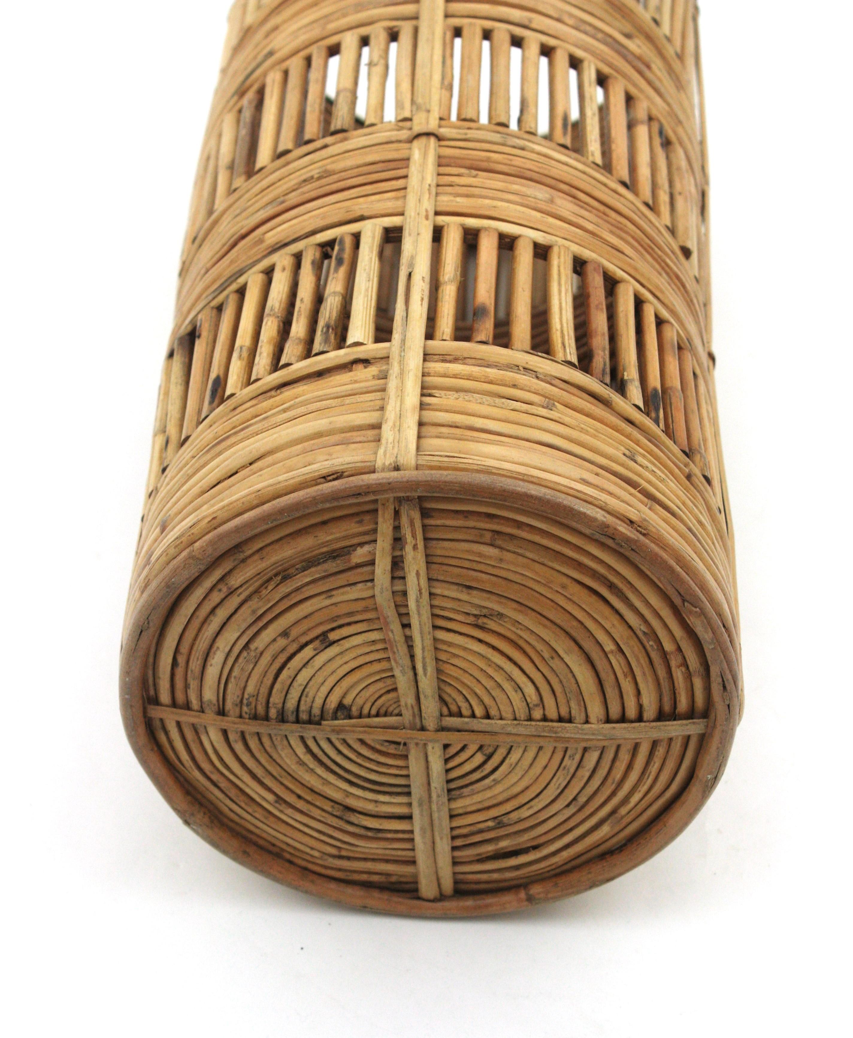 Rattan Umbrella Stand with Brass Rim, Italy, 1970s For Sale 8