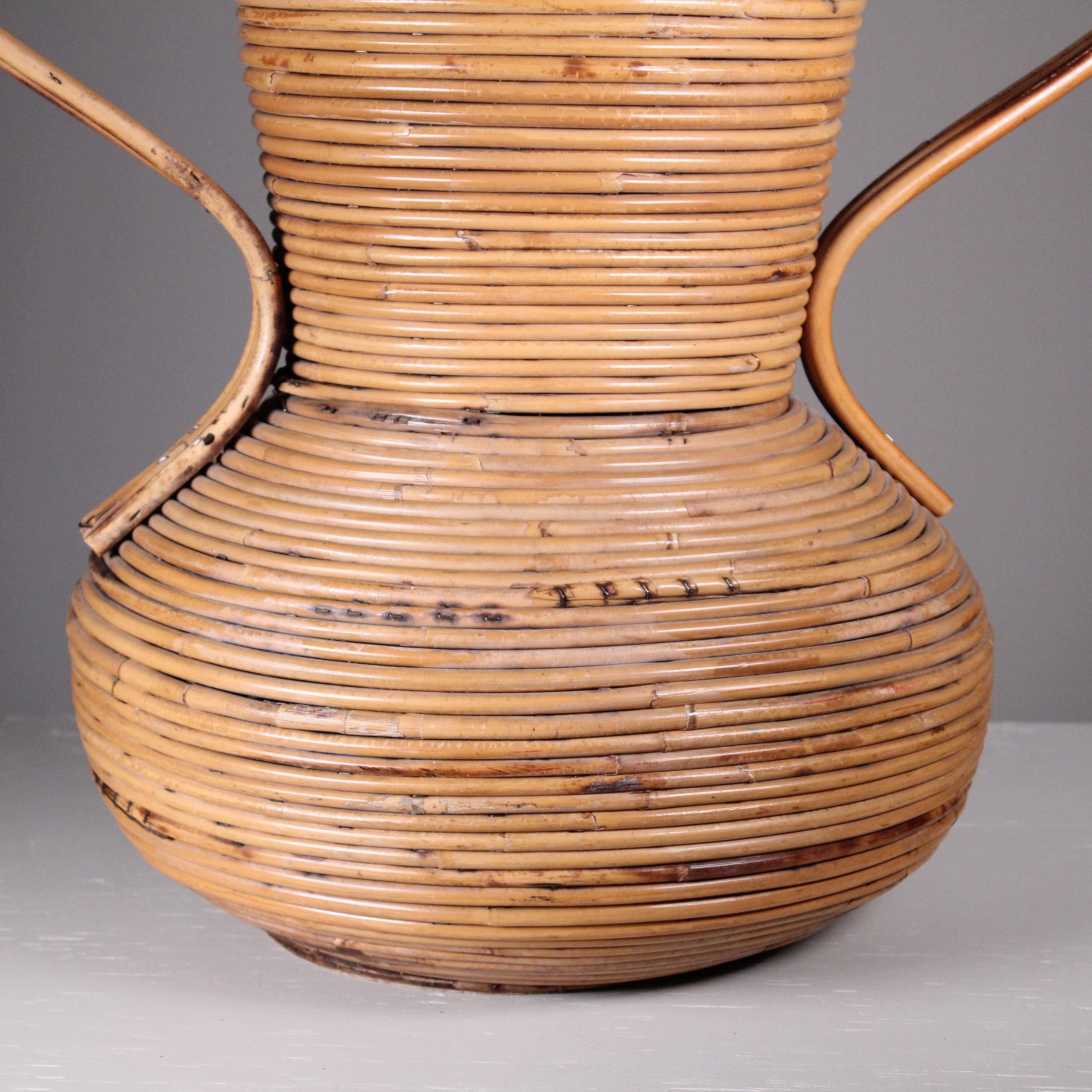 Italian Rattan vase by Vivai del Sud, 1969 circa For Sale