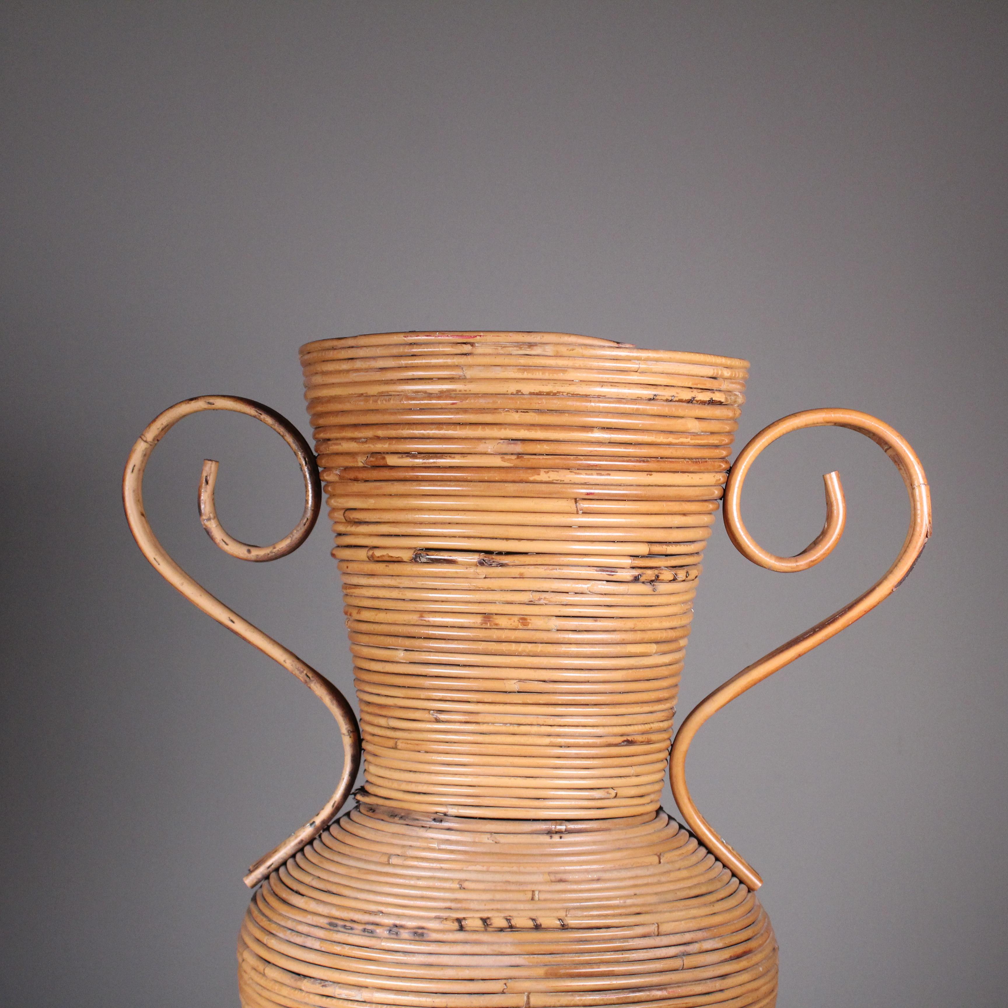 Mid-20th Century Rattan vase by Vivai del Sud, 1969 circa For Sale