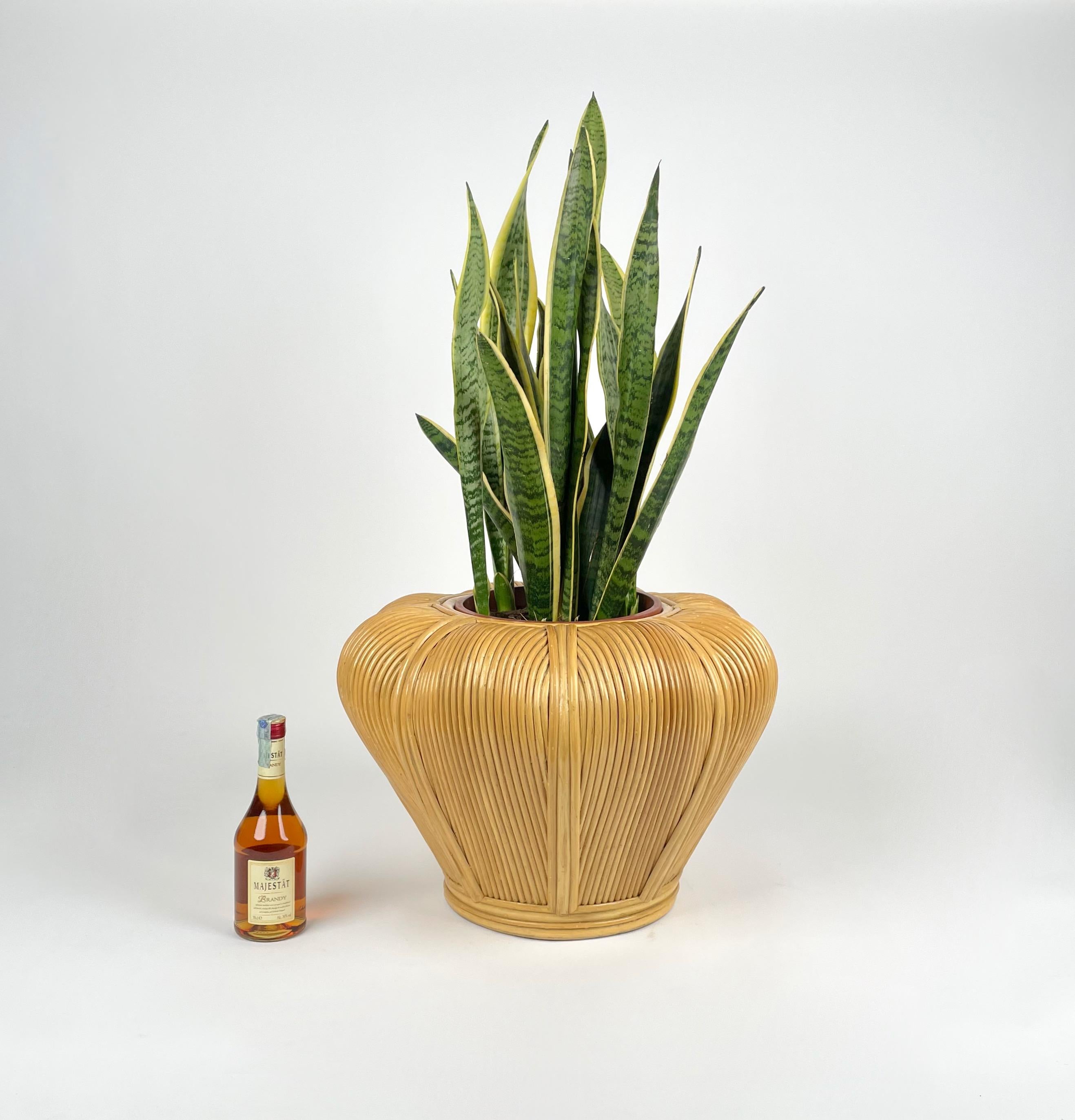Vaso in rattan Portapiante Cachepot Italia, anni '70 in vendita 3