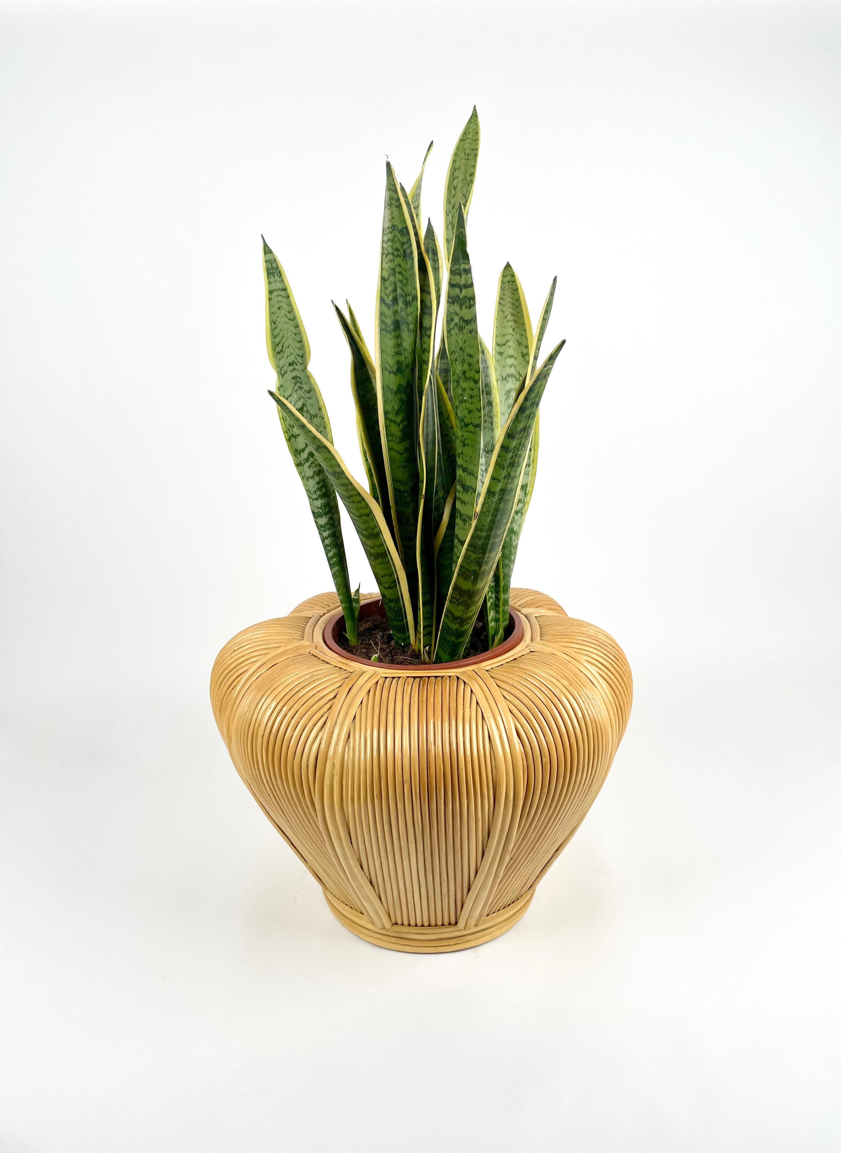 Vaso in rattan Portapiante Cachepot Italia, anni '70 in vendita 5