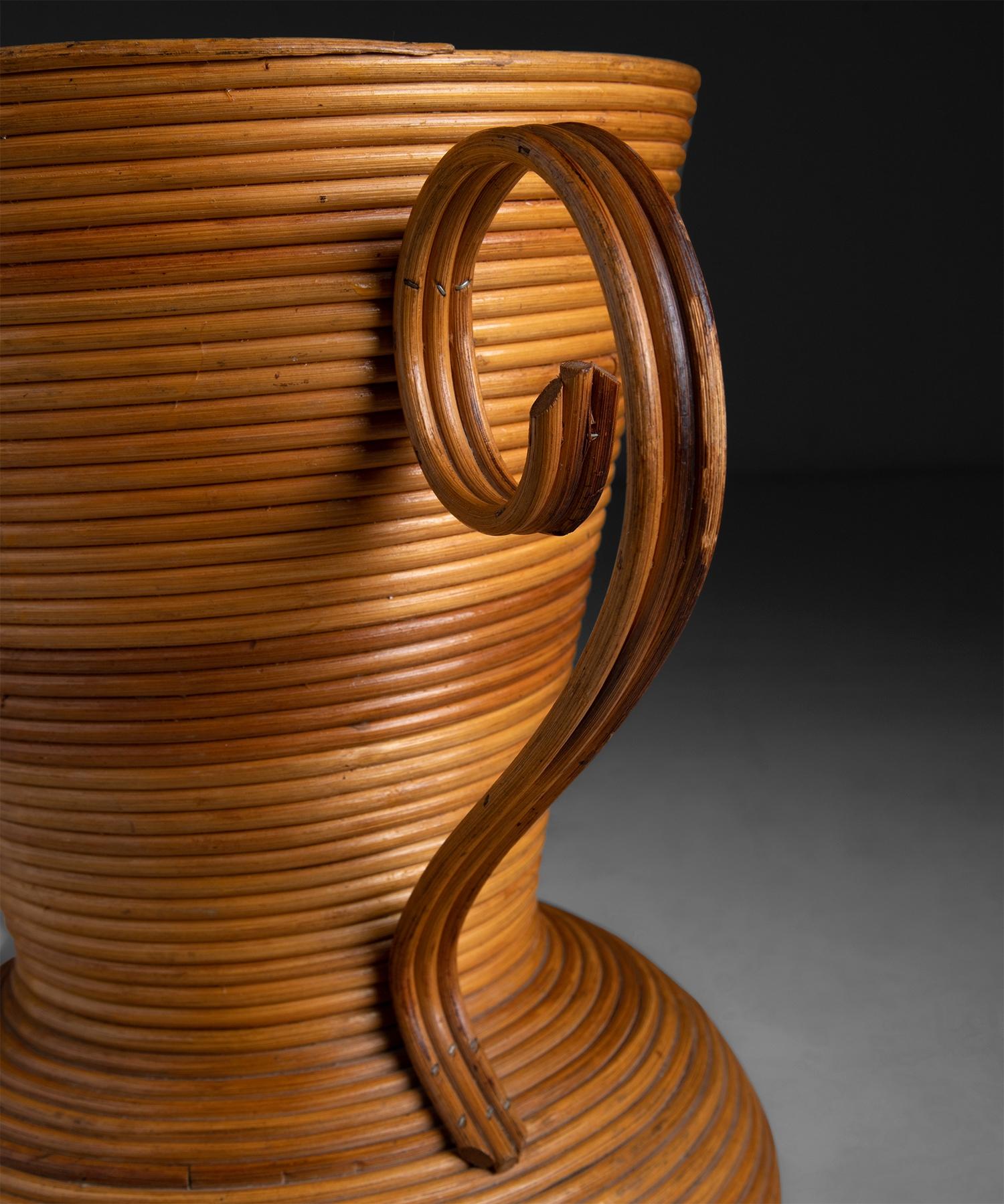 Wood Rattan Vase, Italy, circa 1970