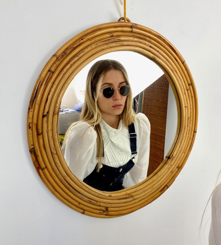 Rattan Vintage Round Wall Mirror Italy 1960s For Sale At 1stdibs