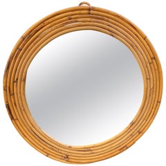 Rattan Vintage Round Wall Mirror, Italy, 1960s