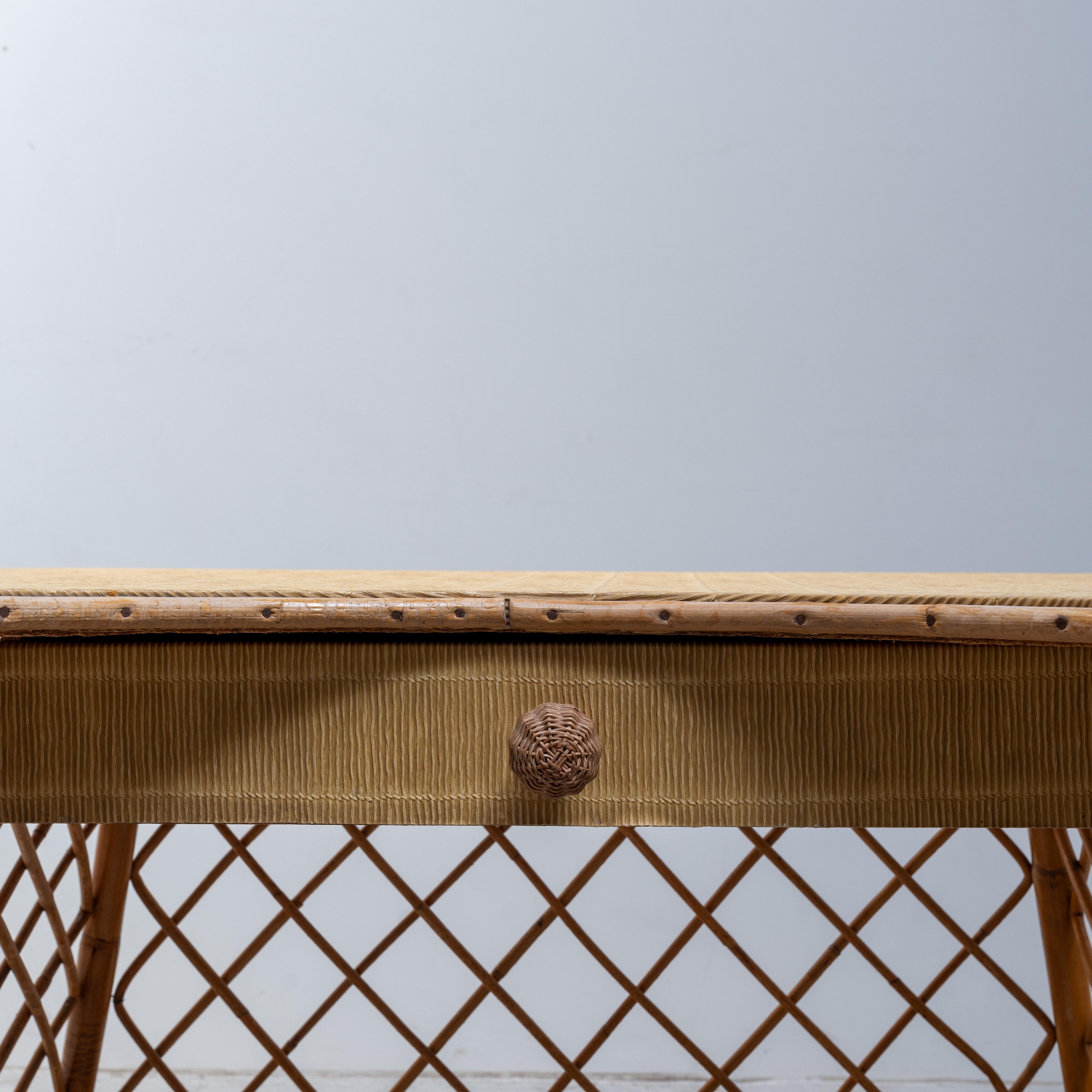 Fin du 20e siècle Table vintage en rotin, France, 1970 en vente