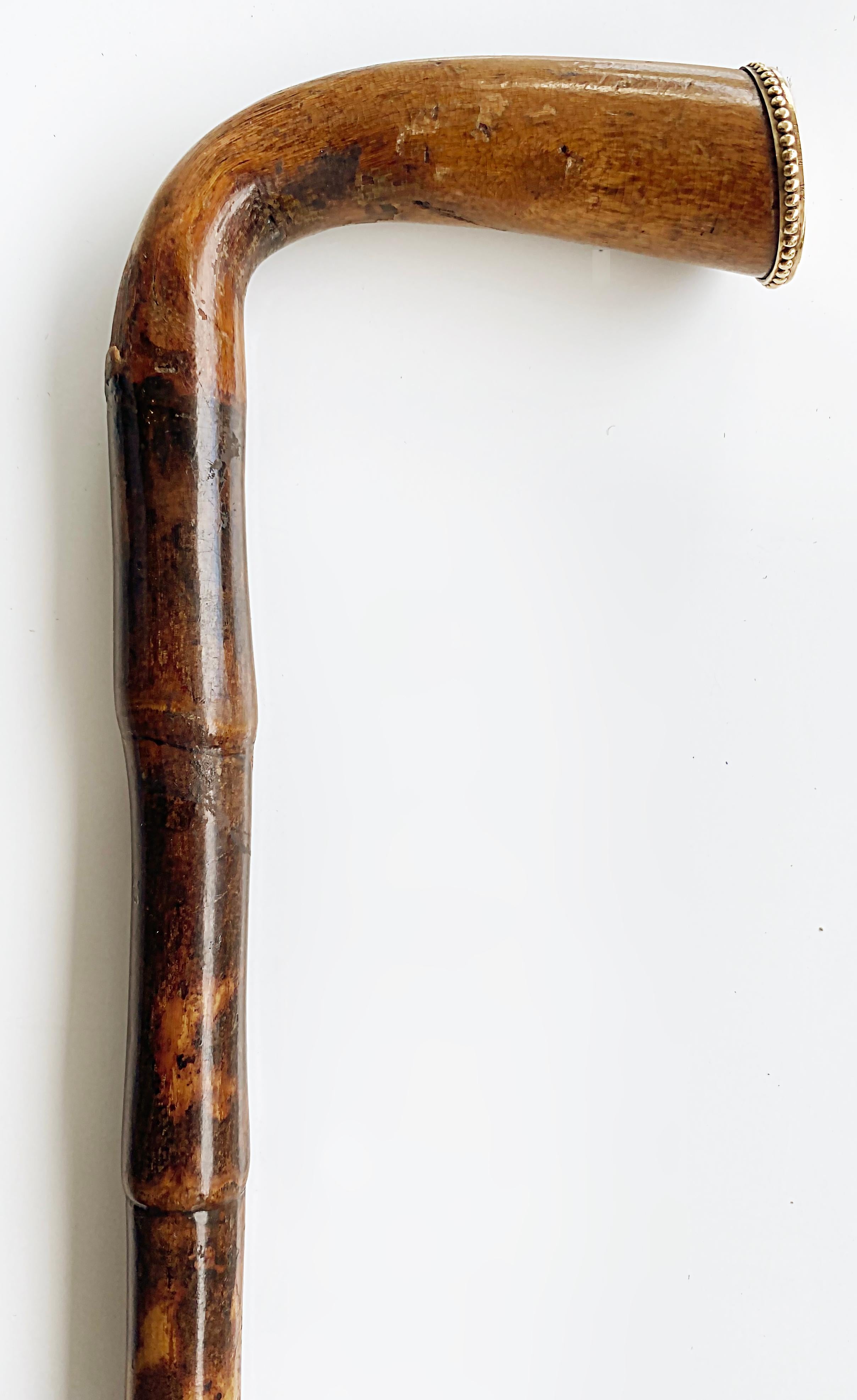 Bâton de marche en rotin avec capuchon doré monogrammé de Noël 1895, bambou Bon état - En vente à Miami, FL