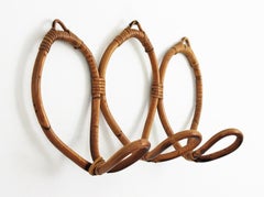 Italian Rattan Wall Coat Rack, 1960s
