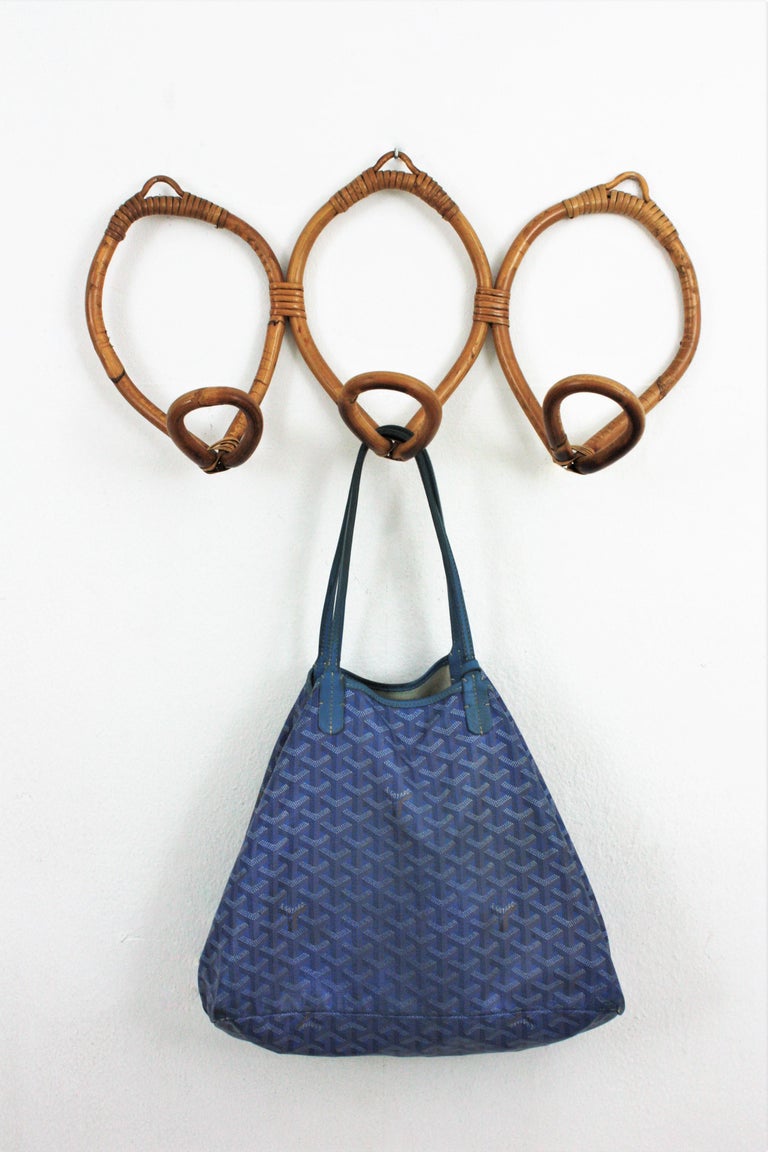 Rattan Wall Coat Rack, 1960s For Sale at 1stDibs