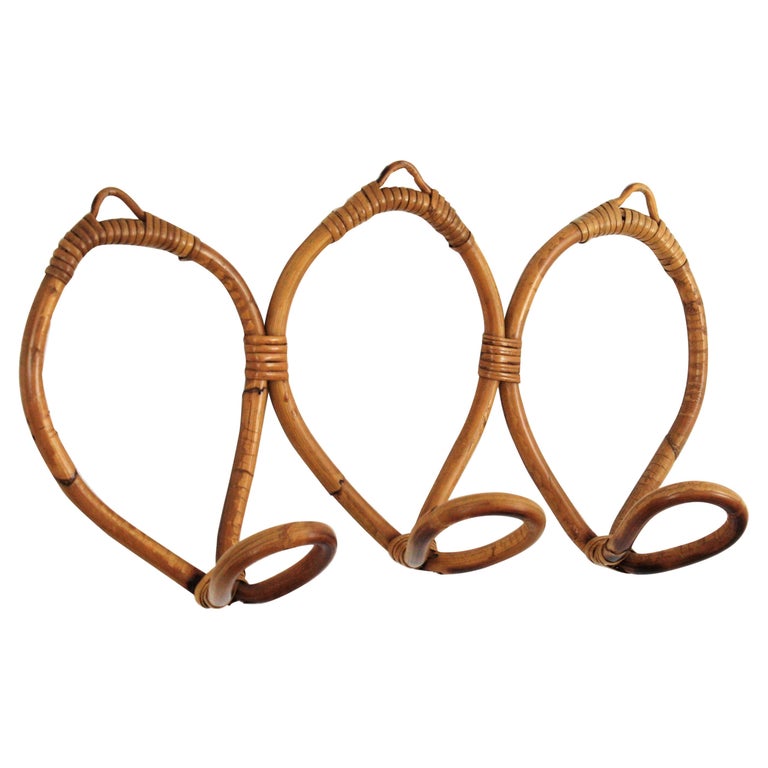 Rattan Wall Coat Rack, 1960s For Sale at 1stDibs