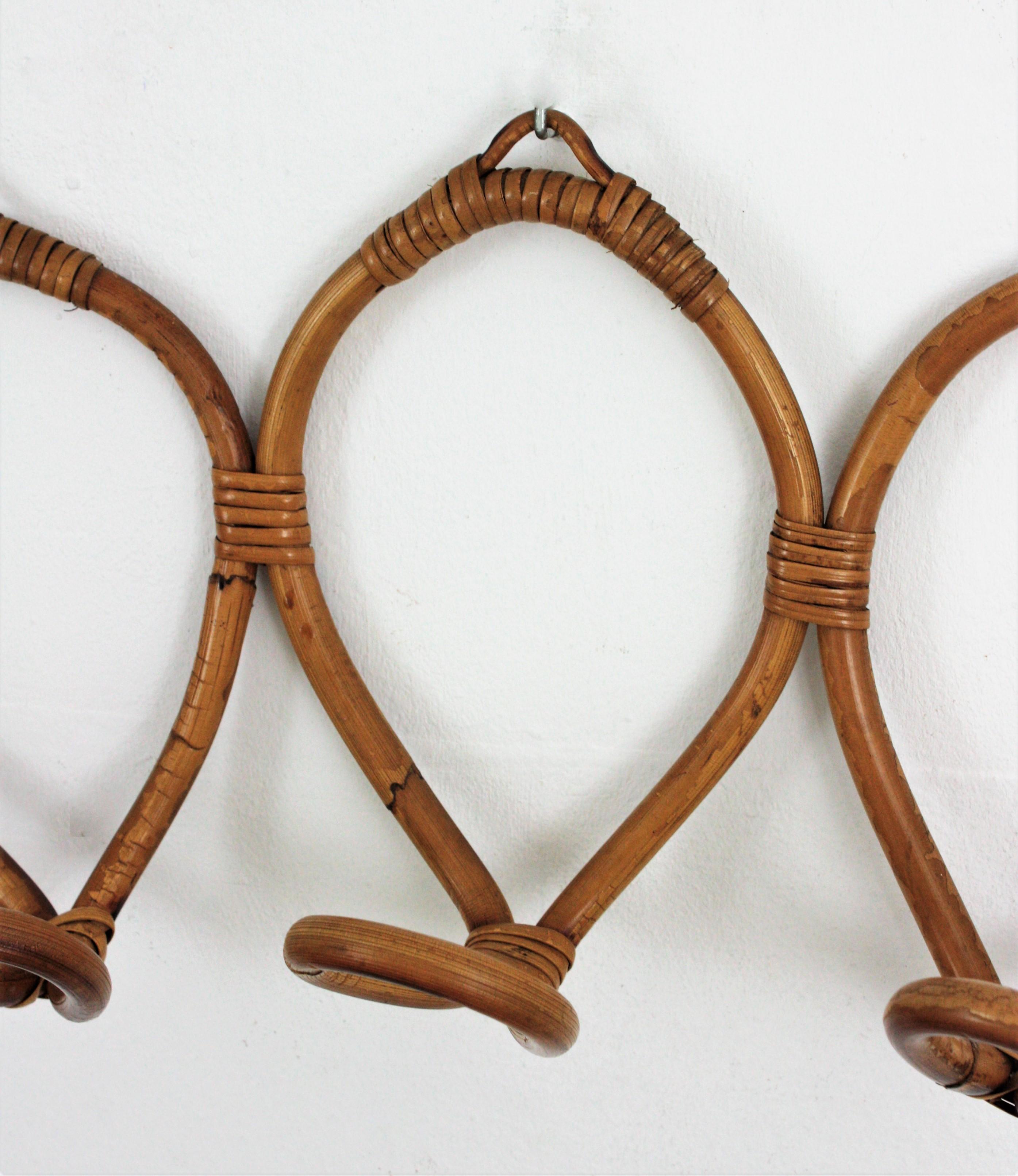 20th Century Rattan Wall Coat Rack, 1960s For Sale