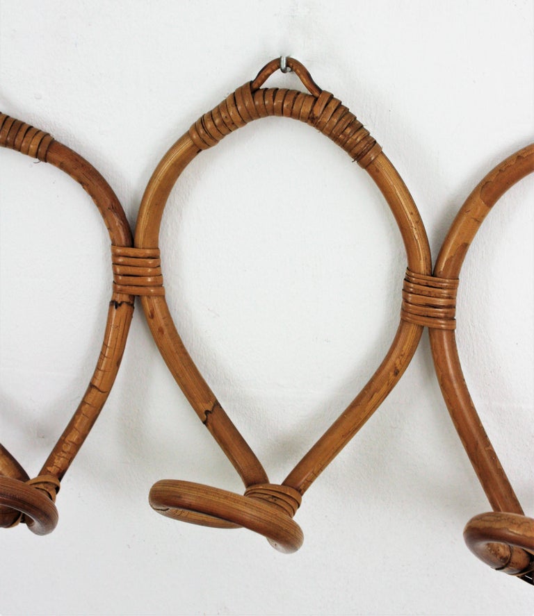 Rattan Wall Coat Rack, 1960s For Sale at 1stDibs