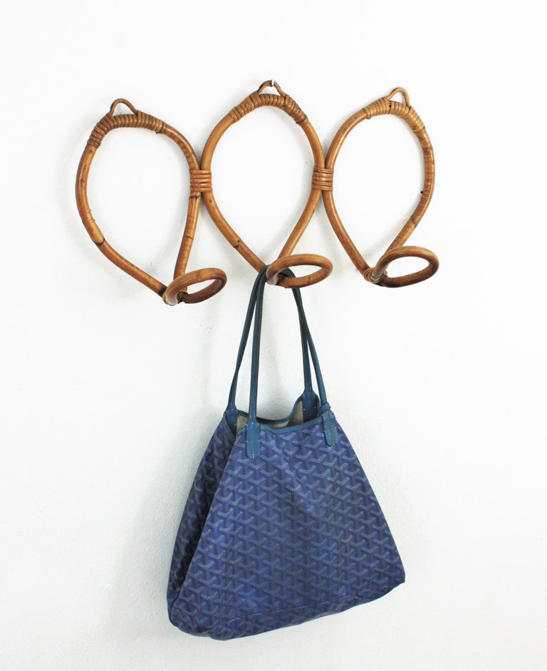 Rattan Wall Coat Rack, 1960s For Sale at 1stDibs