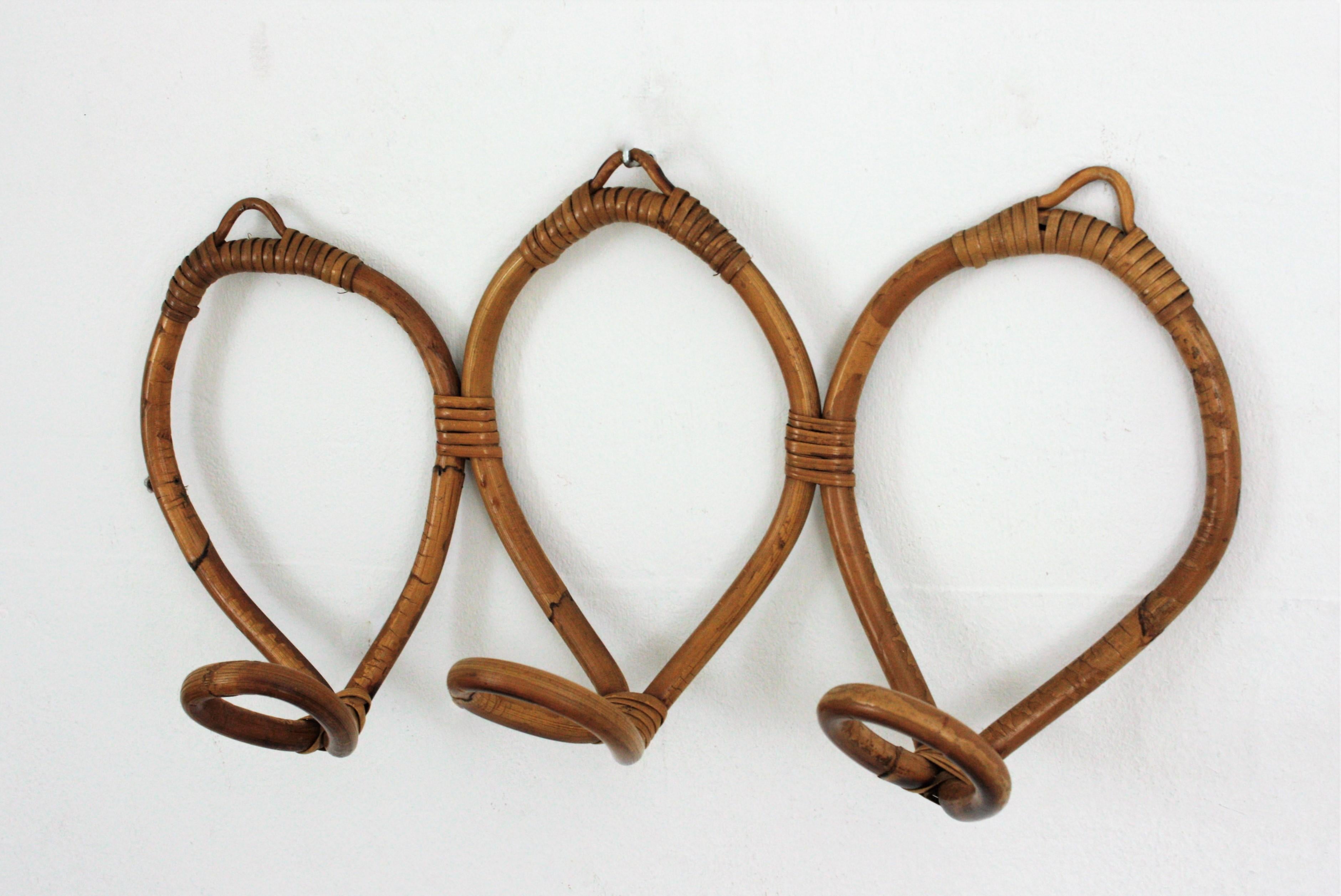 Rattan Wall Coat Rack, 1960s For Sale 3