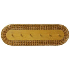 Vintage Rattan Wall Coat Rack, Czechoslovakia, 1970s