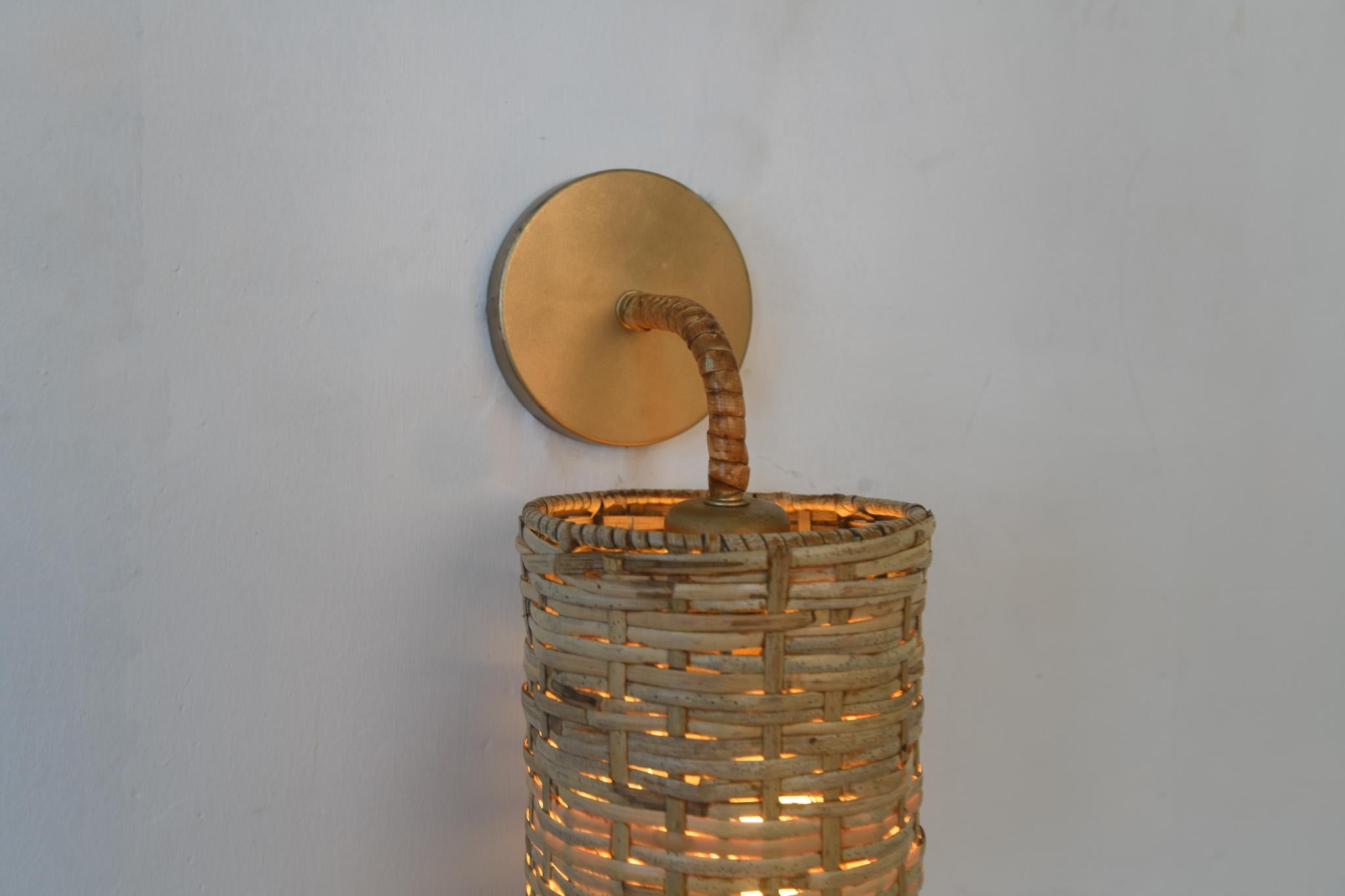 French Rattan wall light mid century modern For Sale