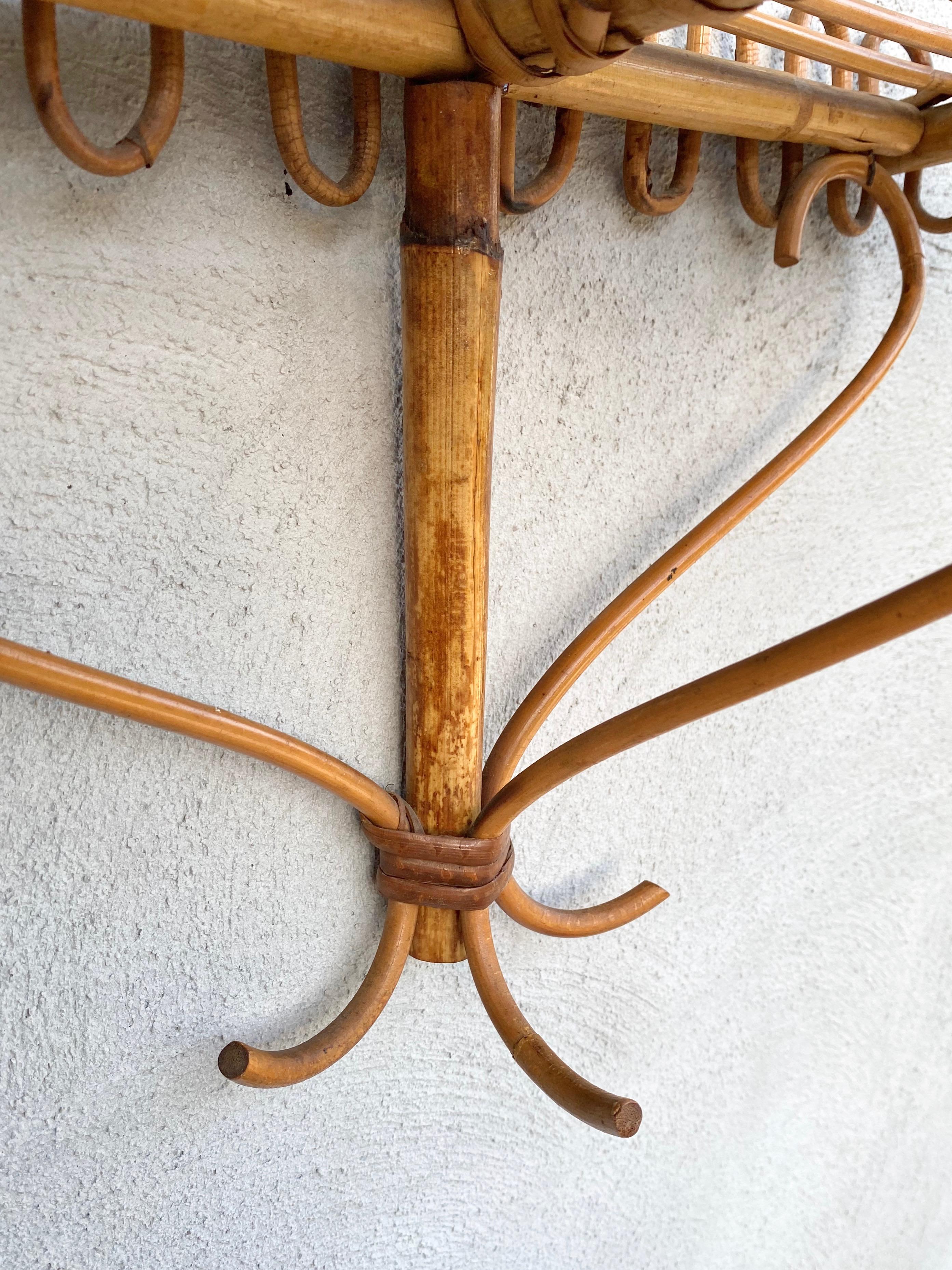 Rattan Wall Mirror and Bedside Tables/ Wall-Mounted Shelf Franco Albini, 1960s 4