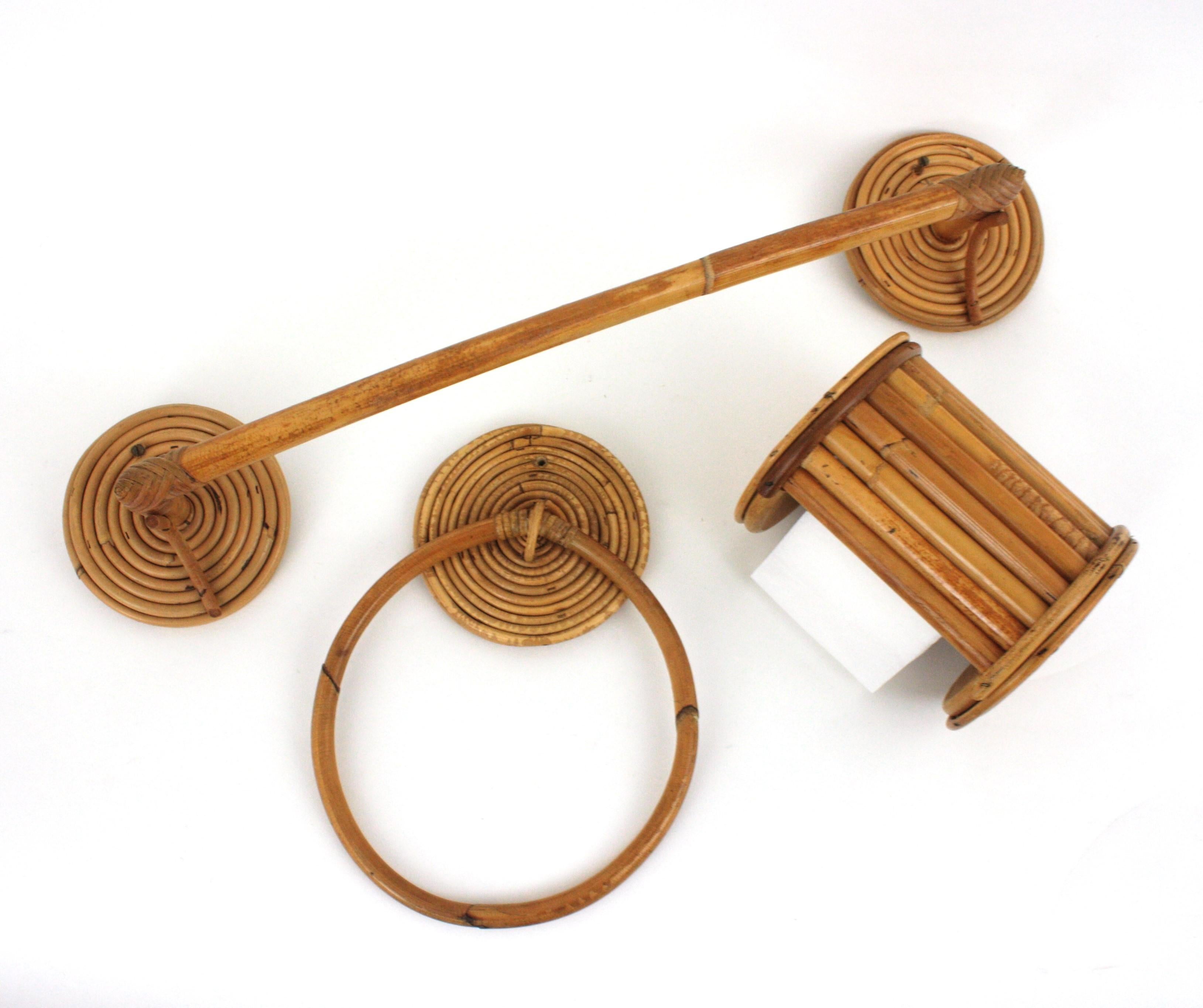 Rattan Wall Mounted Bathroom Accessories Set, 1950s For Sale 8