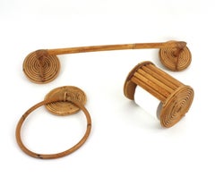 Rattan Wall Mounted Bathroom Accessories Set, 1950s