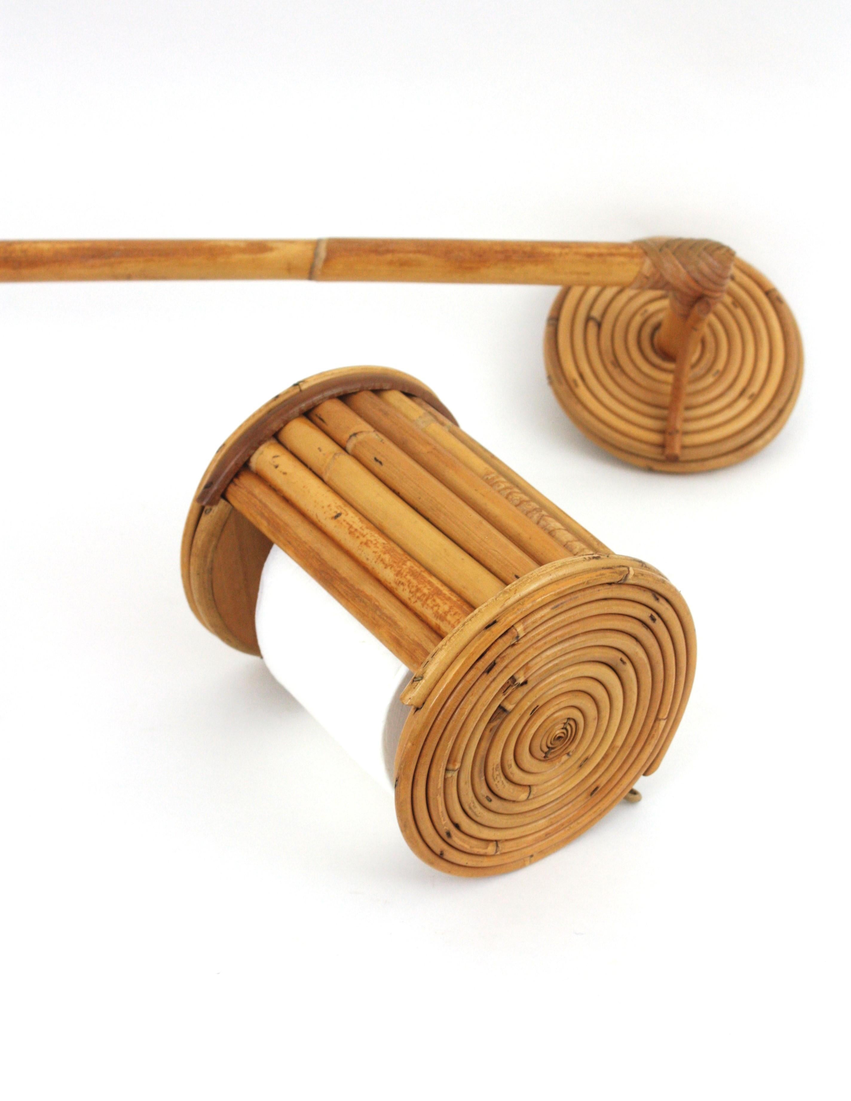 Spanish Rattan Wall Mounted Bathroom Accessories Set, 1950s For Sale