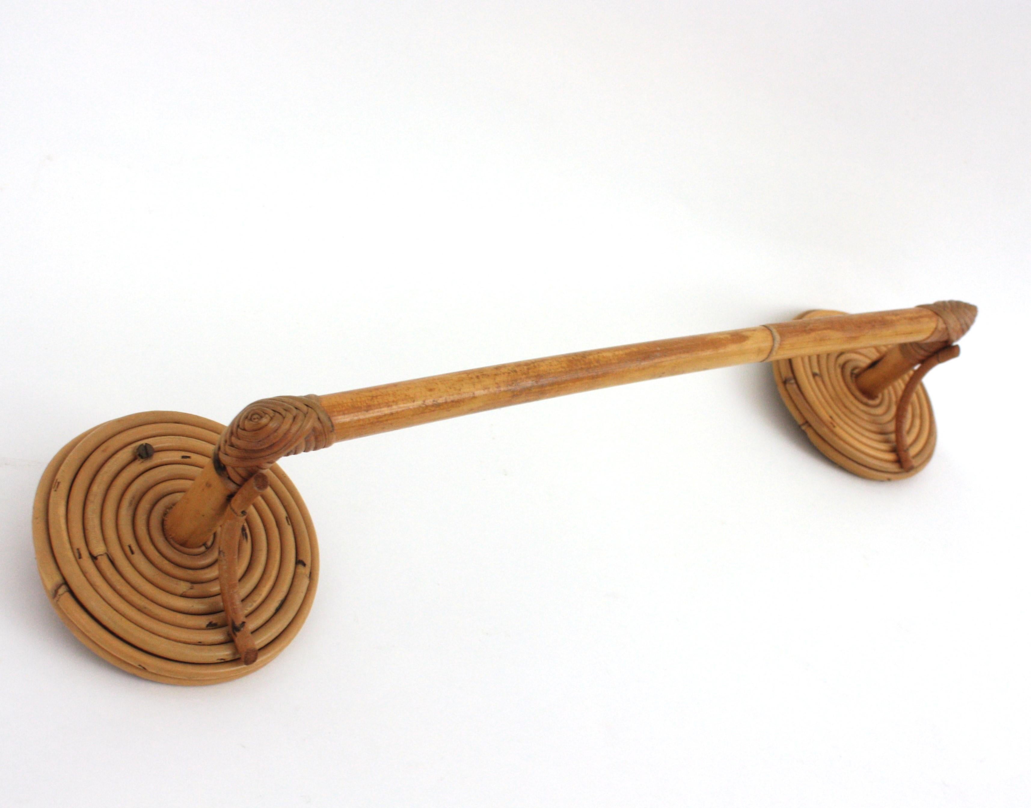 Wicker Rattan Wall Mounted Bathroom Accessories Set, 1950s For Sale