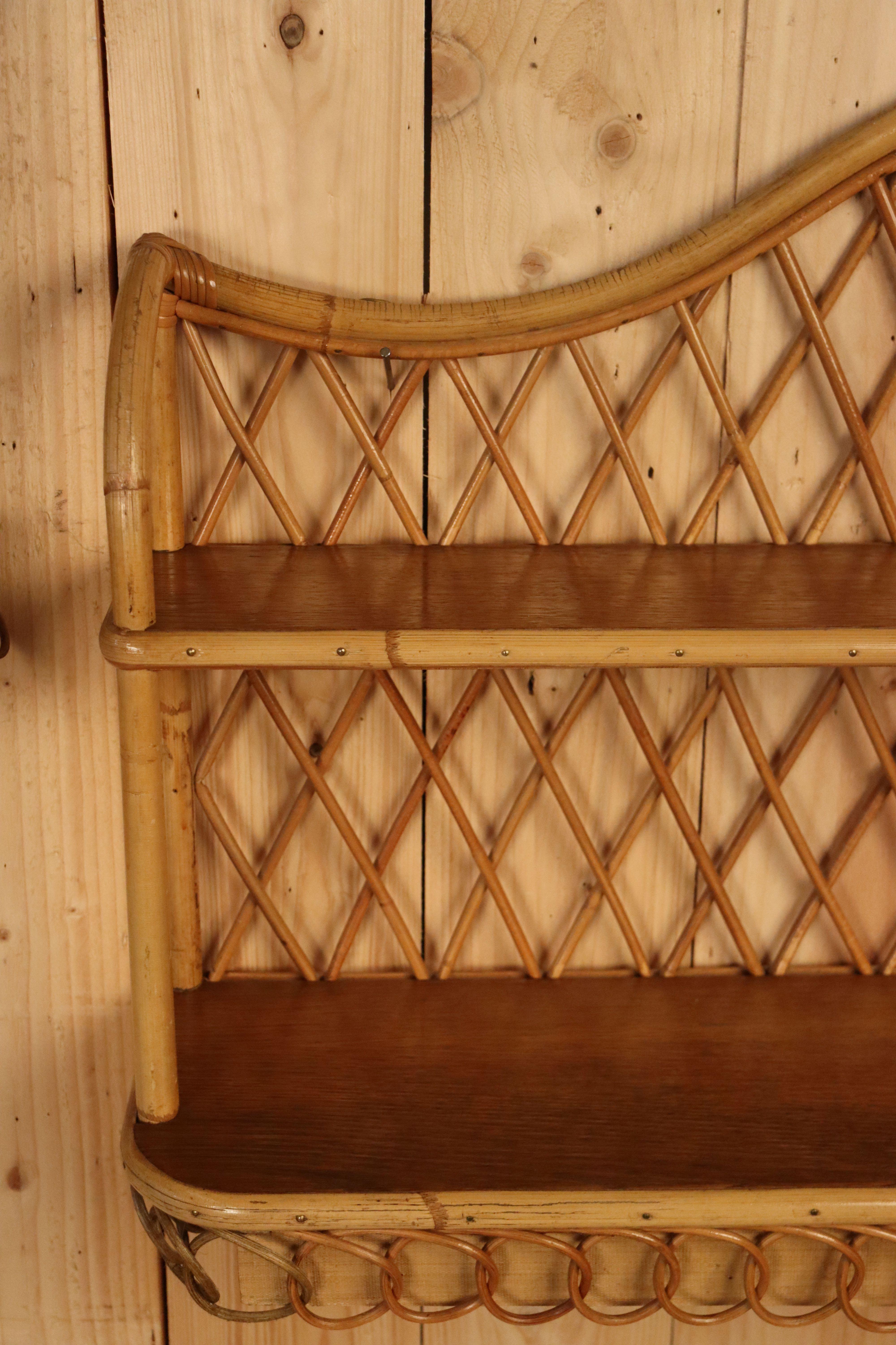 Rattan Wall Shelves by Adrien Audoux & Frida Minet, 1960, Set of 2 For Sale 1