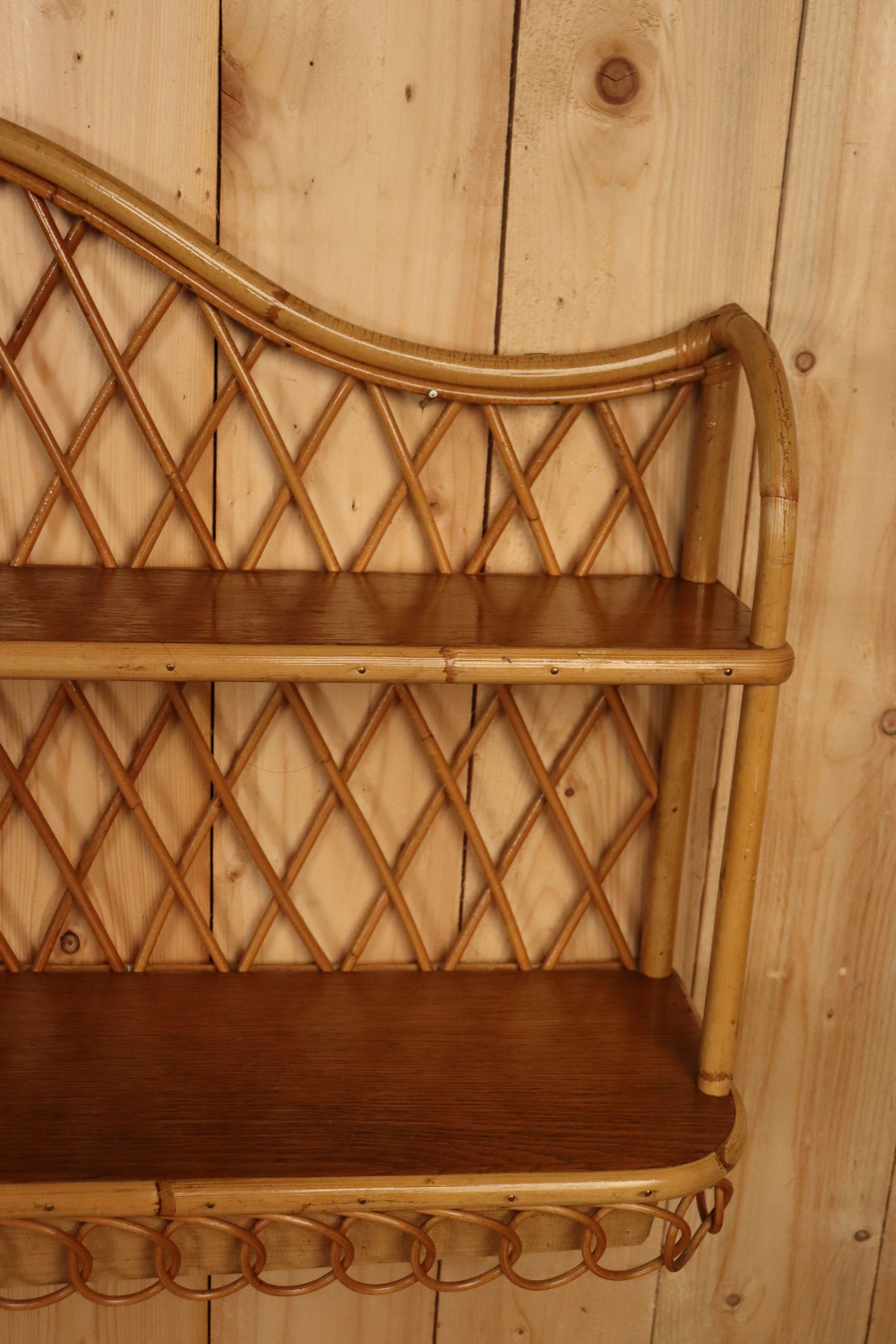 Rattan Wall Shelves by Adrien Audoux & Frida Minet, 1960, Set of 2 For Sale 3