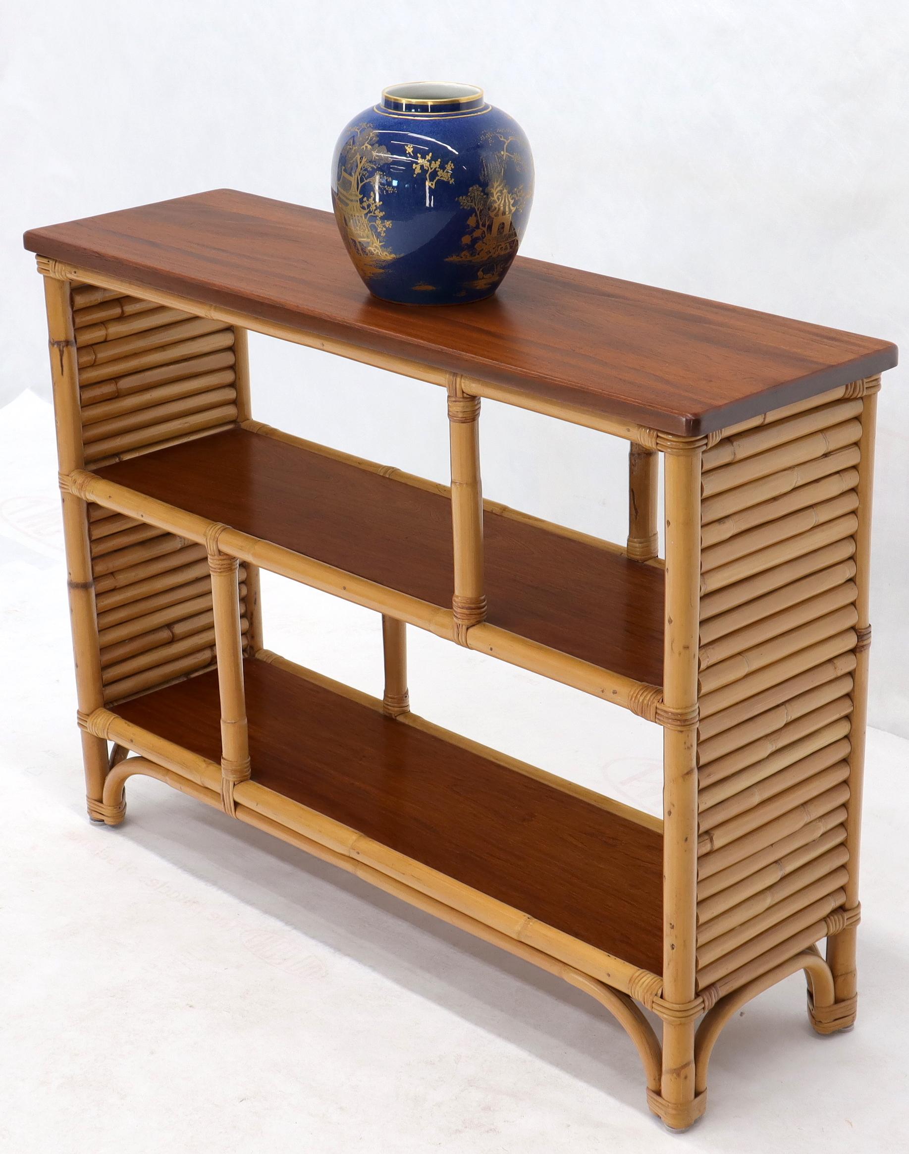 Rattan and Walnut Mid-Century Modern Console Table Shelf Bookcase 1