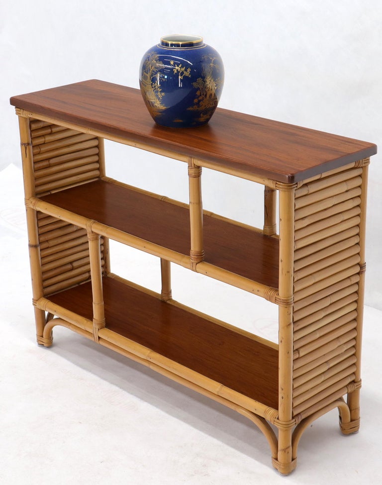 Rattan and Walnut Mid-Century Modern Console Table Shelf ...