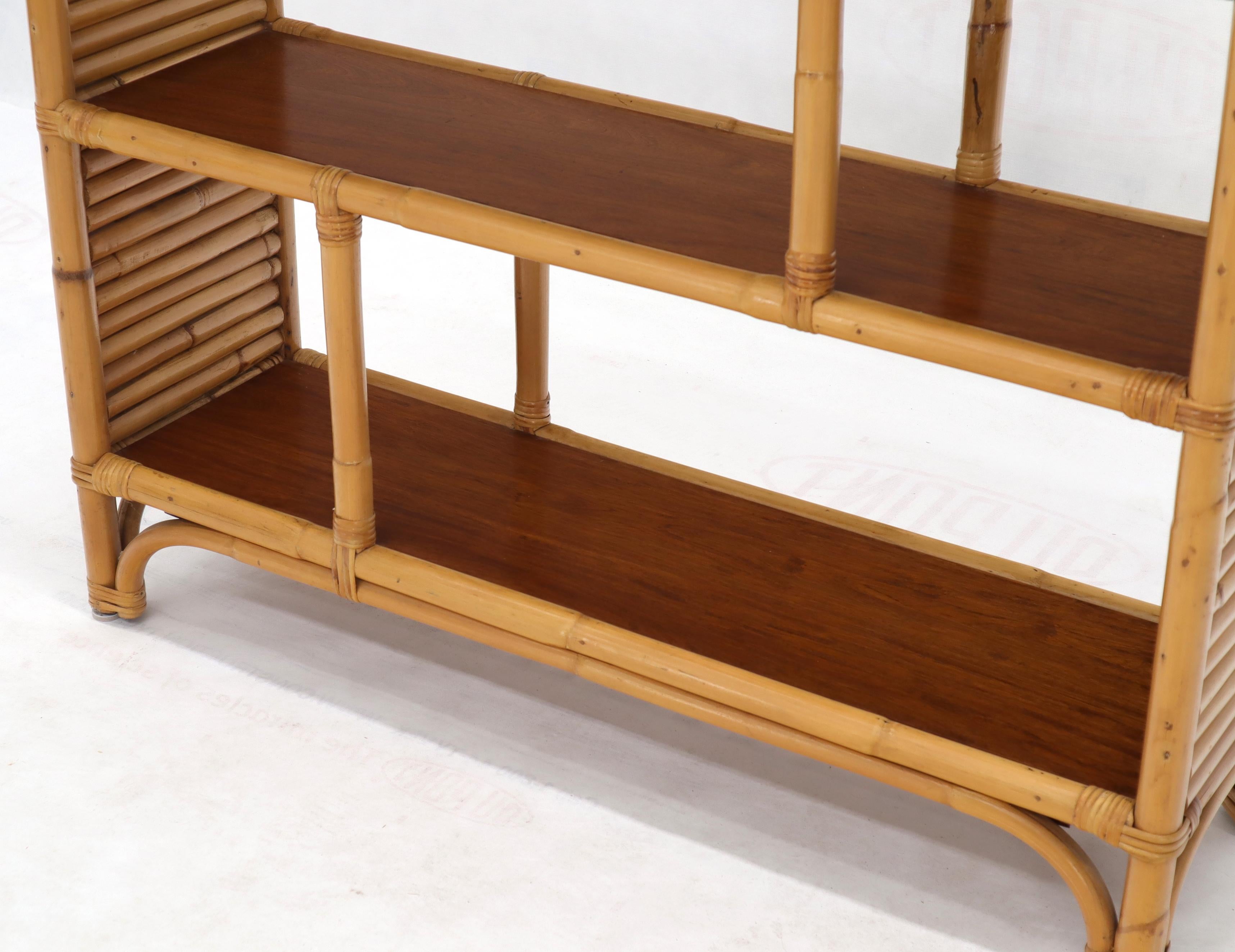 Lacquered Rattan and Walnut Mid-Century Modern Console Table Shelf Bookcase