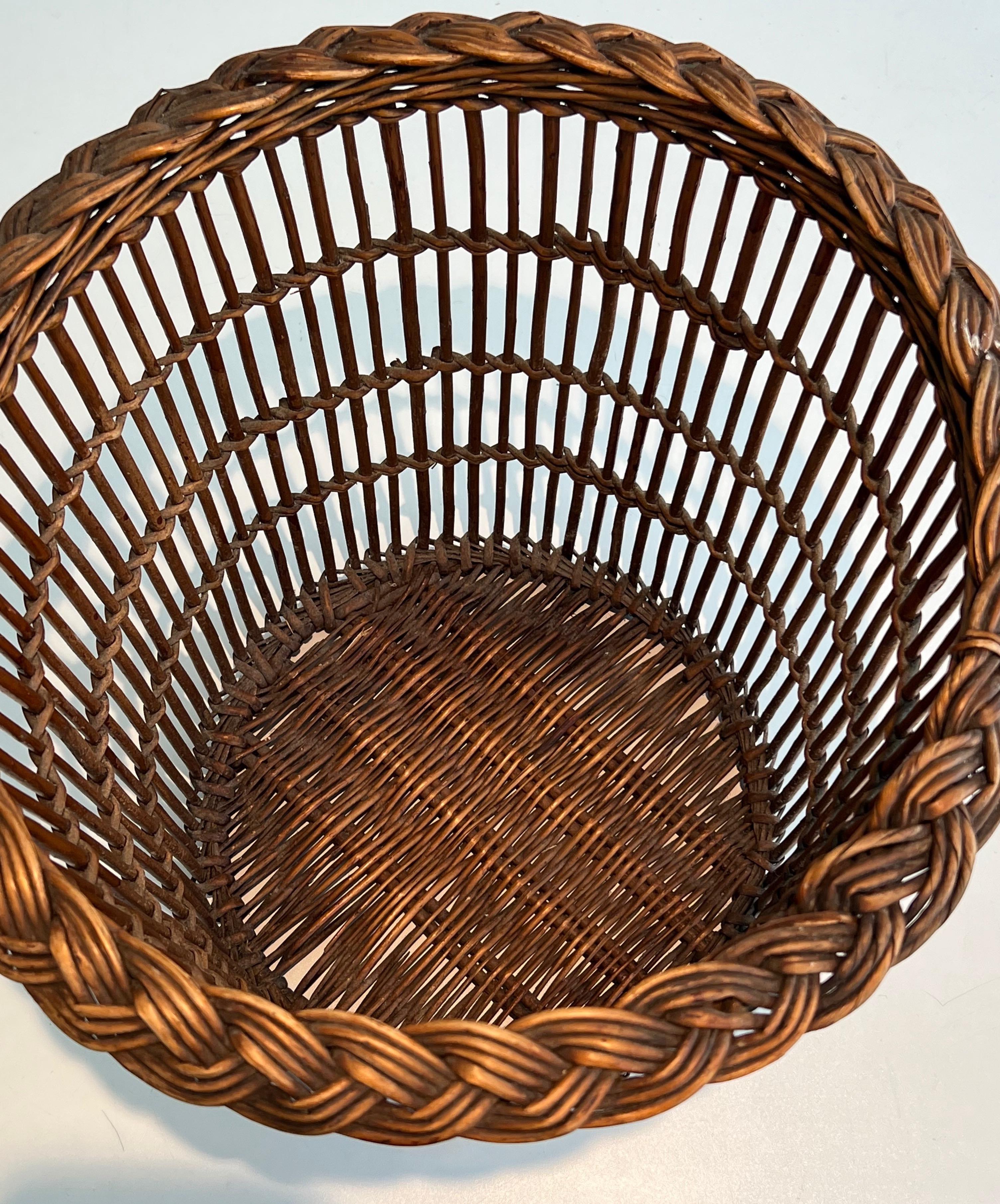 Rattan waste paper basket. French work. Circa 1950 2