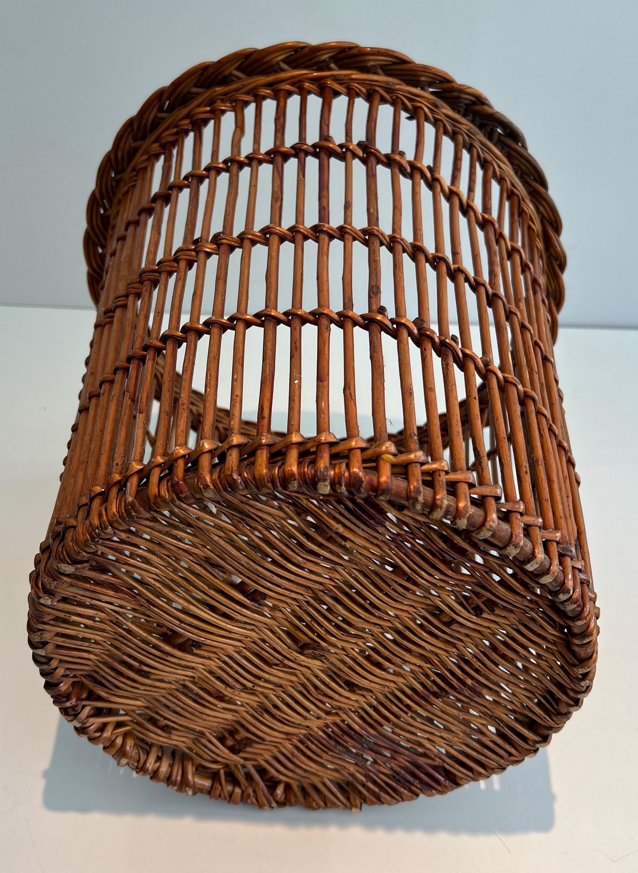 Rattan waste paper basket. French work. Circa 1950 3