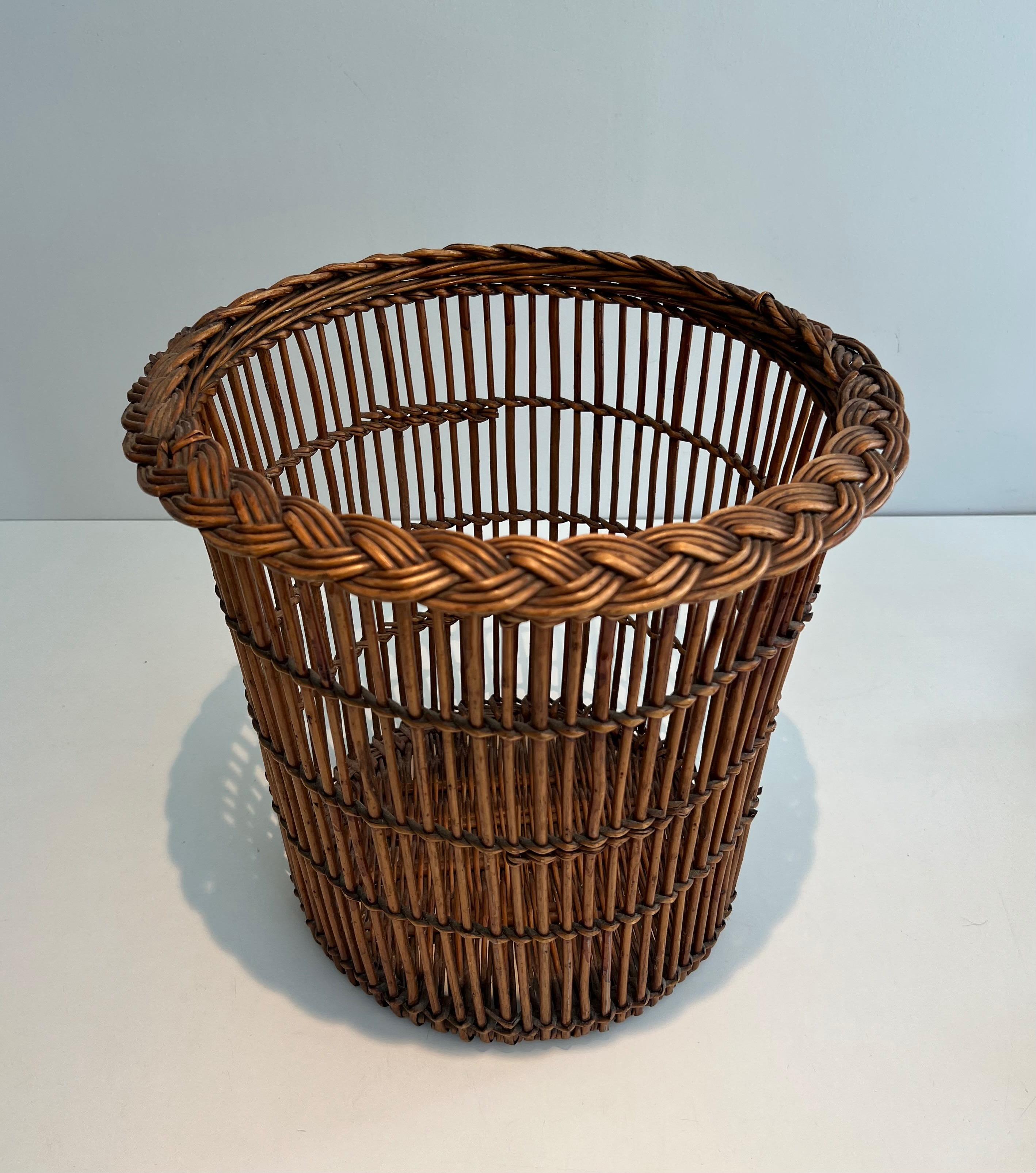 Rattan waste paper basket. French work. Circa 1950 4