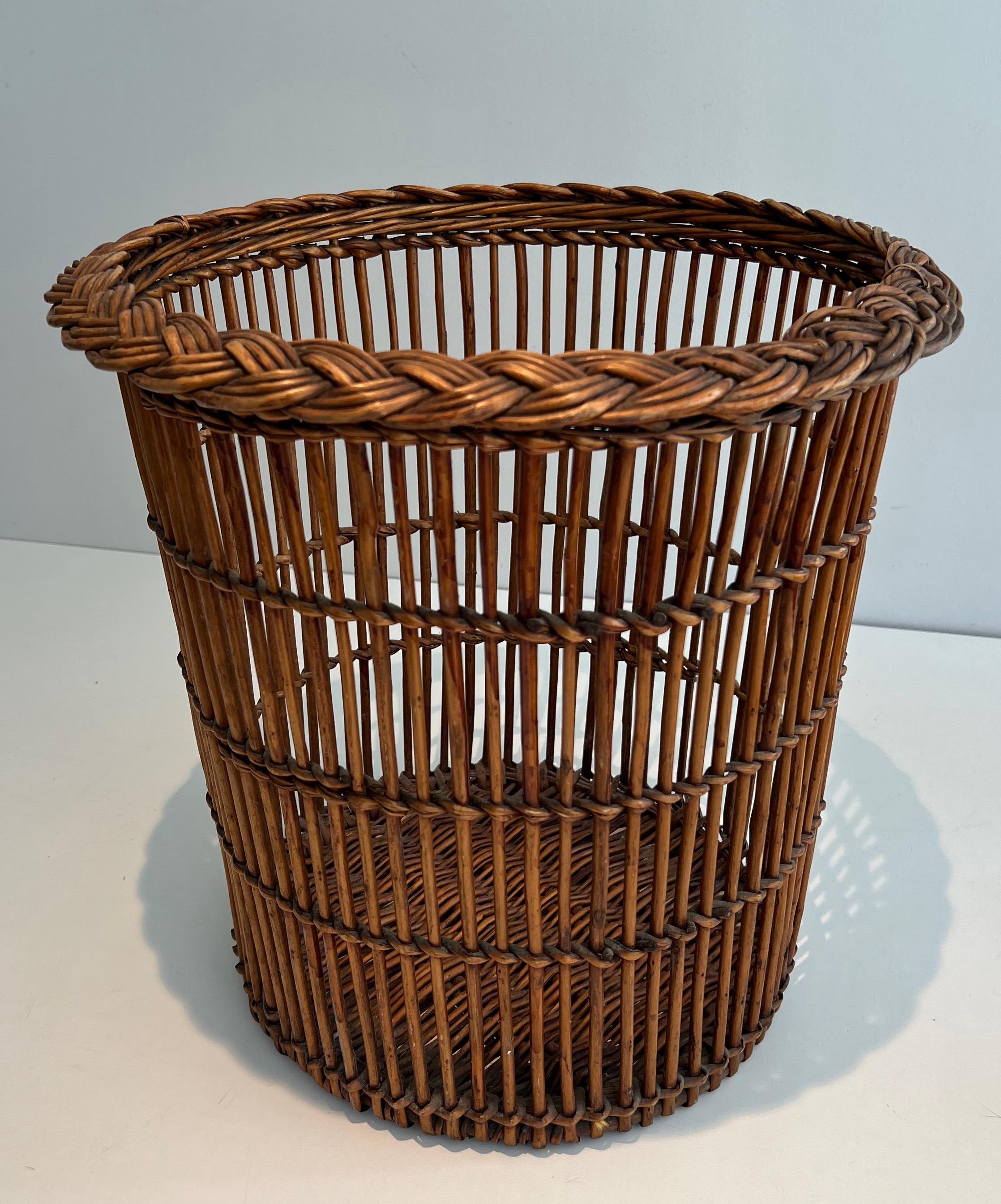 Rattan waste paper basket. French work. Circa 1950 5