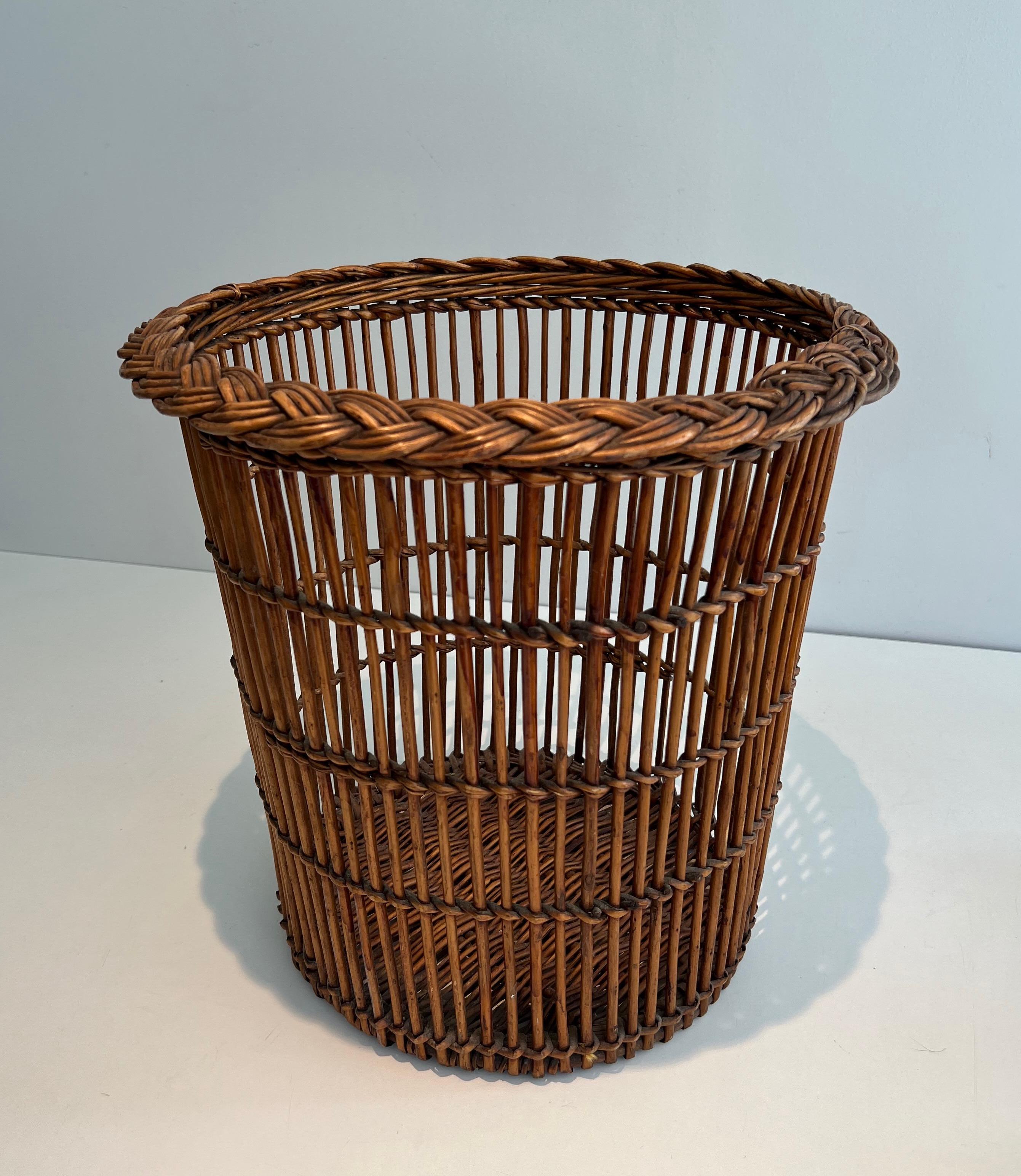 Rattan waste paper basket. French work. Circa 1950 6